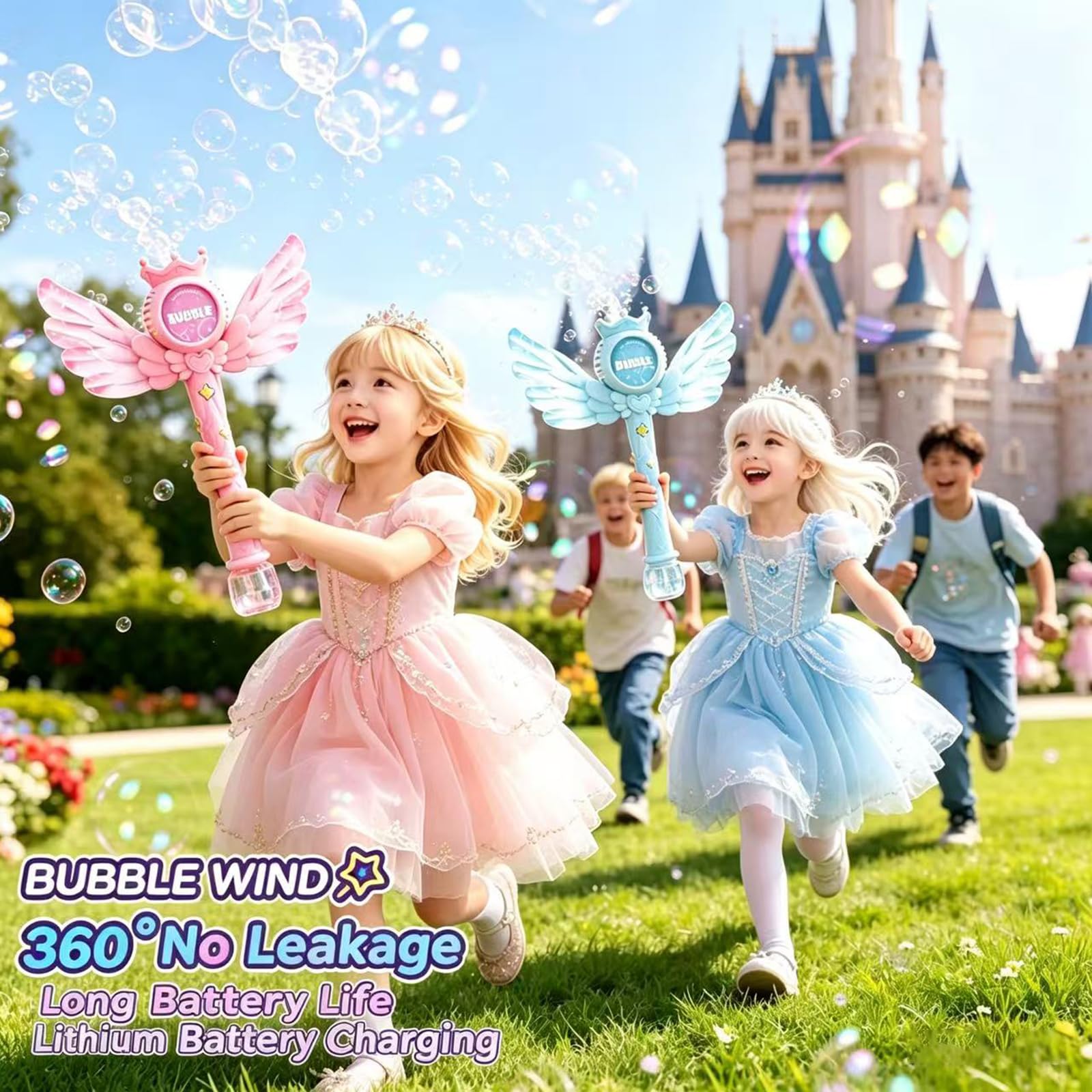 Seifenblasenstab, Elektronische Seifenblasenmaschine, Elektrisch Seifenblasenspielzeug mit Seifenblasenlösung/Akku, Bubble Machine Maker 10000+ Blasen Geschenk/Geburtstag/Party/Hochzeit - 4