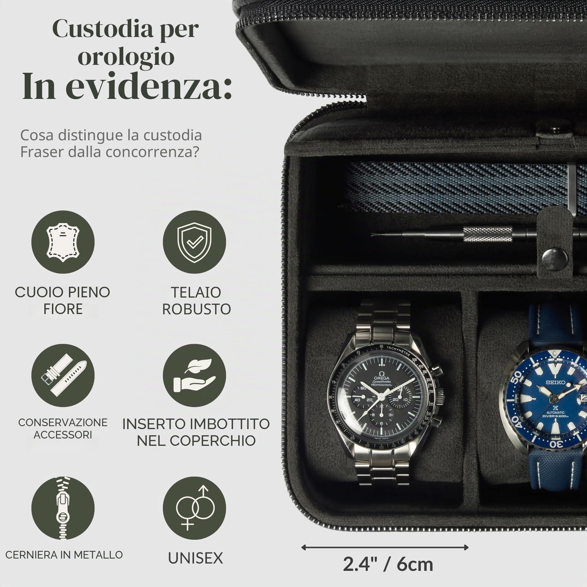 TAWBURY Custodia per orologi a 3 slot più spazio - Custodia da viaggio in pelle di lusso per uomo | Casse nere per orologi da viaggio da uomo | Custodia a rotolo nera per orologi | 3 scatole per