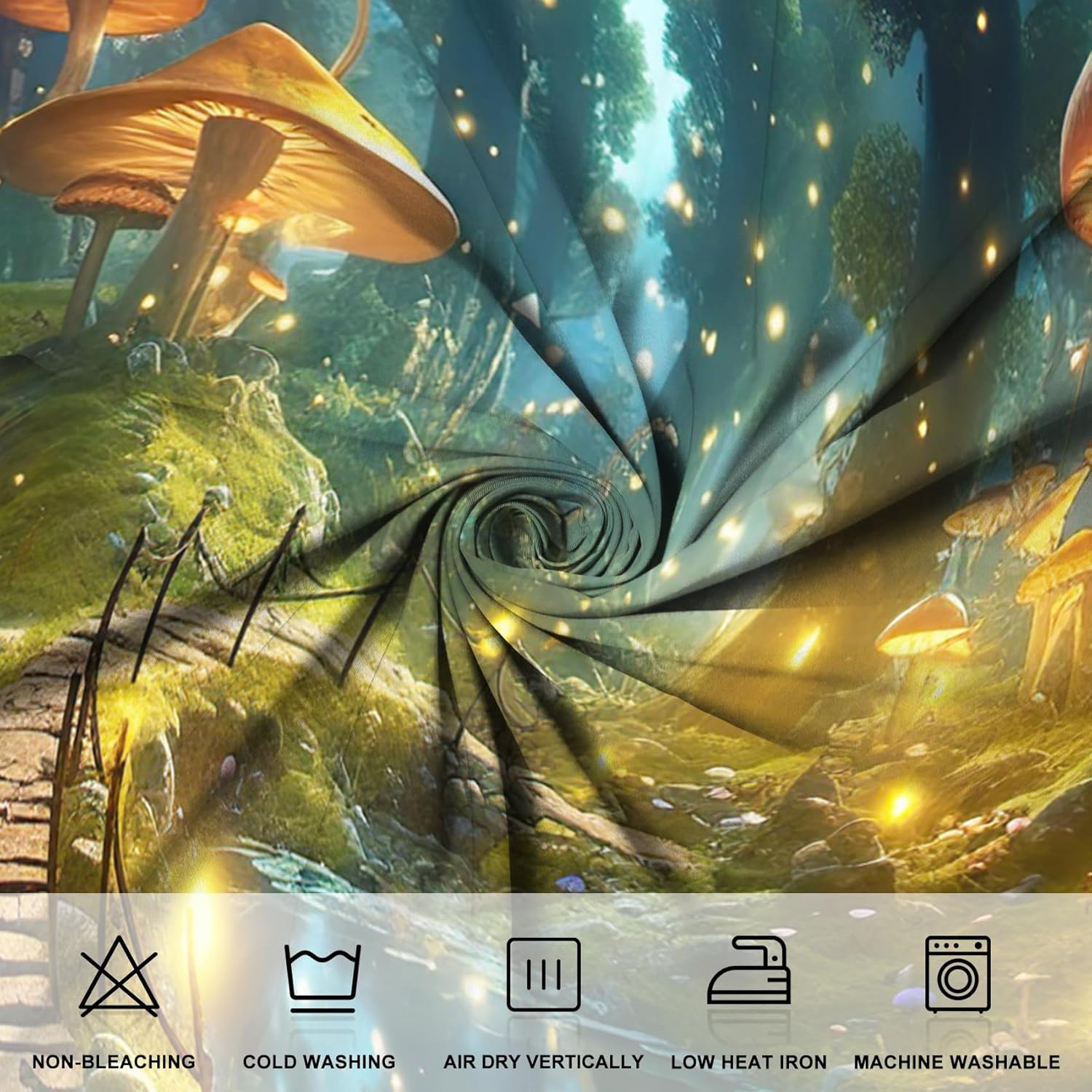 Renaiss Mushroom Wonderland Window Curtains Enchanted Forest Stone Path Blackout Drapes Fantasy Mushrooms Trees Grommet Window Treatments for Kitchen Bedroom Living Room 26x63 Inches x 2 Panels