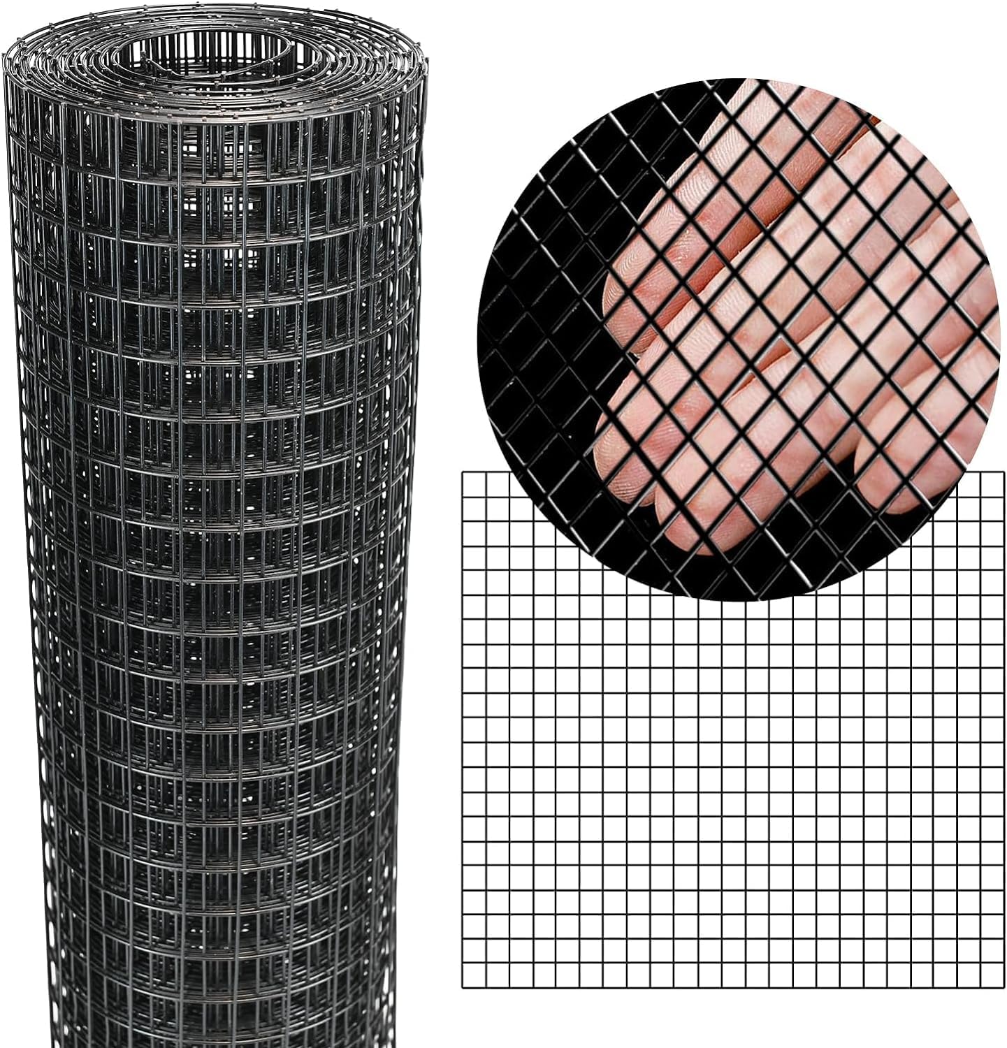 Black Hardware Cloth 8'' x 10' PVC Steel Vinyl Coated 1/4 inch Galvanized Wire Mesh Roll (23 GA) Chicken Wire Fence Roll, for coop Fences,Screen mesh, Rabbit/Snake Fences, Poultry enclosures, etc.