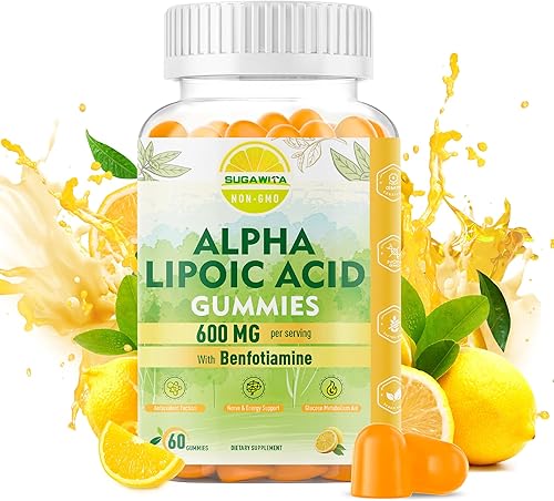 Ácido R-alfa lipoico puro de 600 mg con benfotiamina para apoyo nervioso, apoyo antioxidante, suplemento ALA Gomitas de ácido alfa lipoico -
