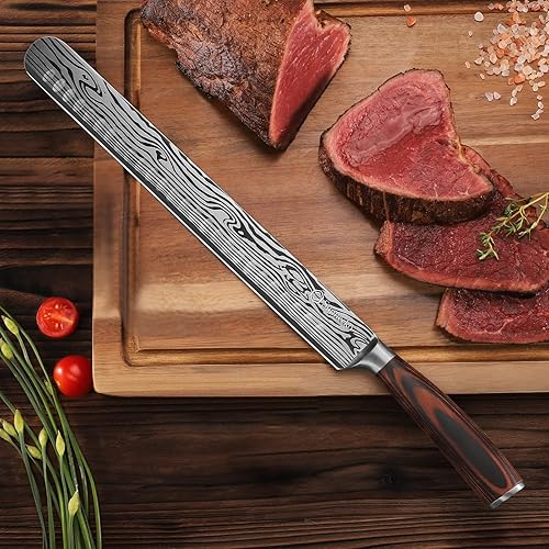 Miniatura 6 de Sunnecko Cuchillo deshuesador de 6 pulgadas para cortar carne, cuchillo de tallar de 12 pulgadas para carne, acero al carbono alemán con mango de