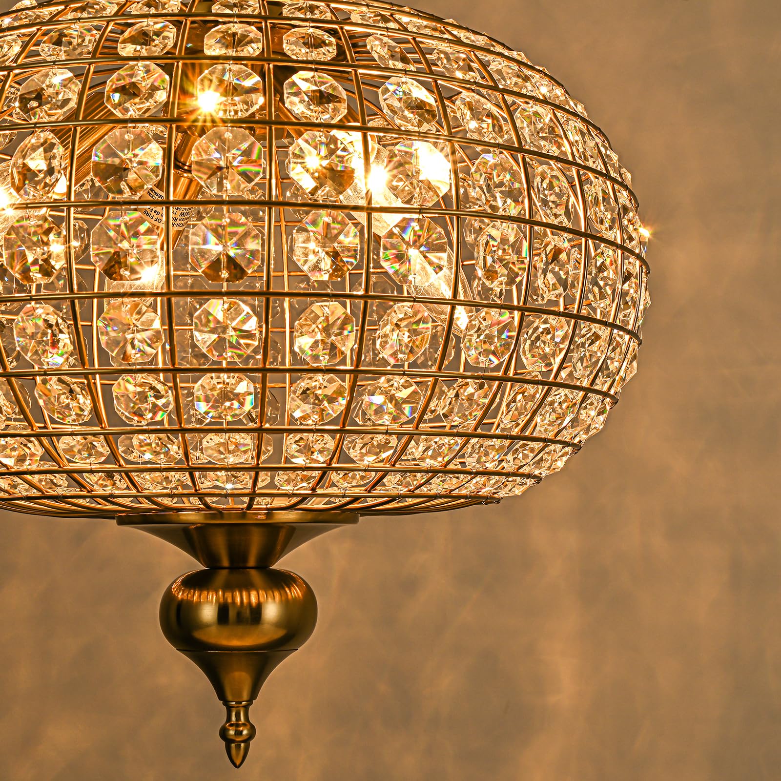 Gold Crystal Chandelier, 16.5" Modern 4-Light Round Crystal Pendant Light Antique Globe Foyer Chandelier for Dining Room Living Room — Amazon image 5