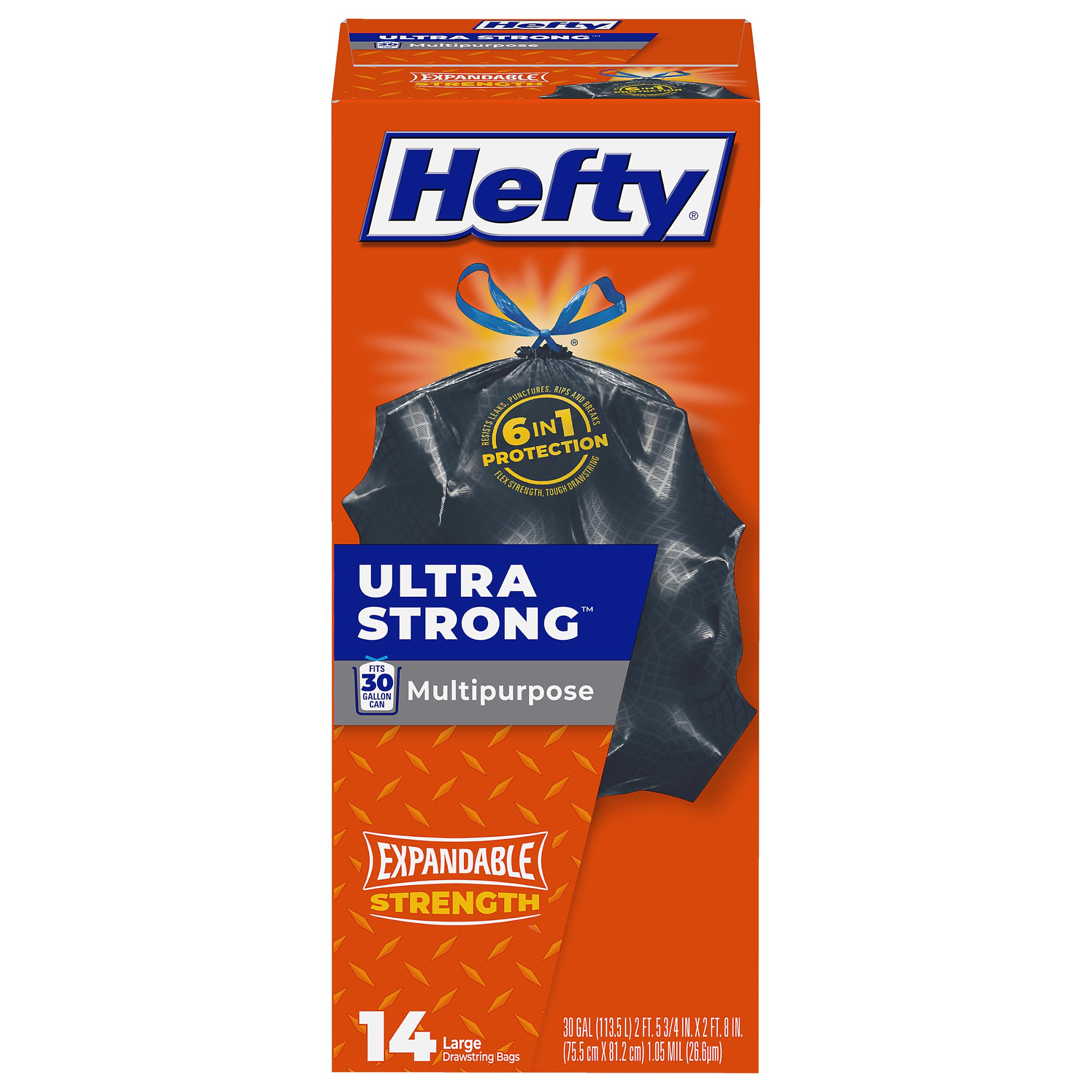 Hefty Bolsas de basura negras ultra fuertes multiusos grandes, sin perfume, 30 galones, 14 unidades