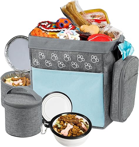 Bolsa de viaje para perros con bolsa de golosinas, bolsas para perros aprobadas por aerolíneas para viajes, 2 contenedores de viaje de comida para