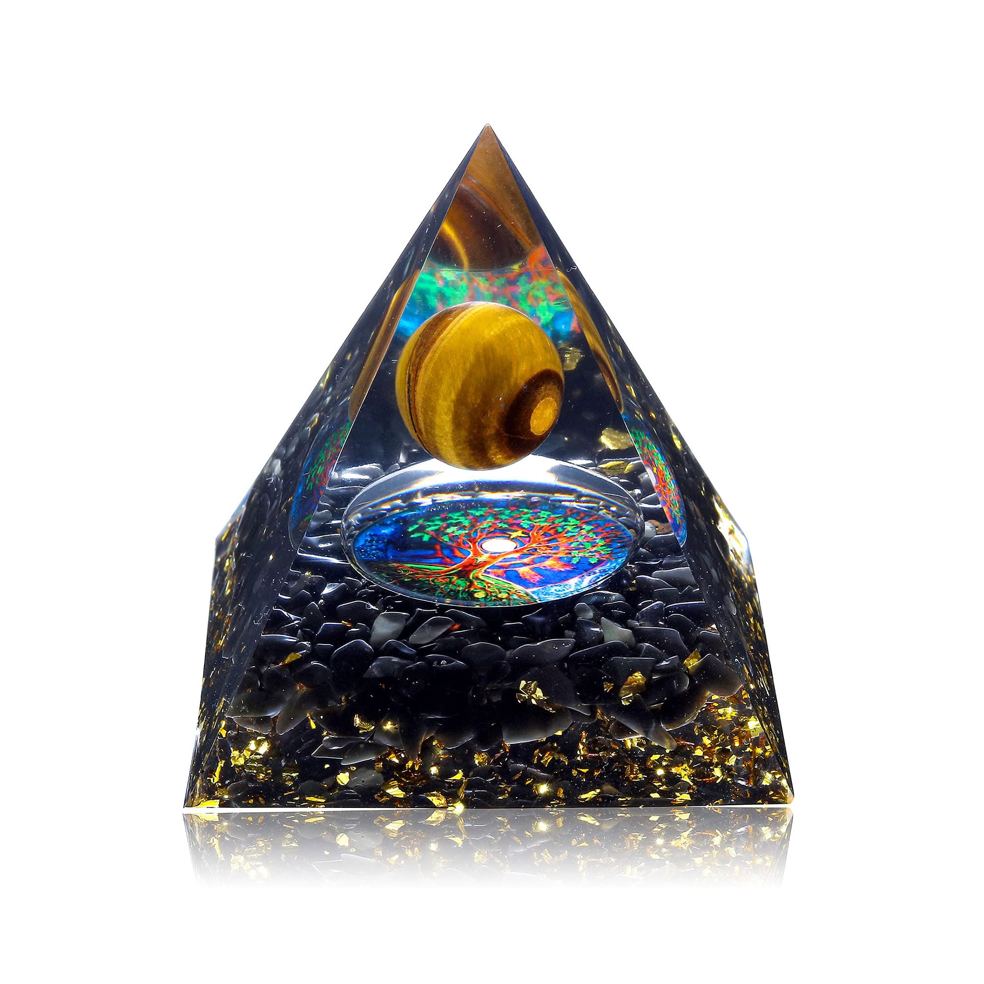 JSDDE Crystal Pyramid Stones Life Tree Energy Quartz Crystals Positive Energy Generator Protection for Healing Meditation Chakra Balance, Tiger Eye