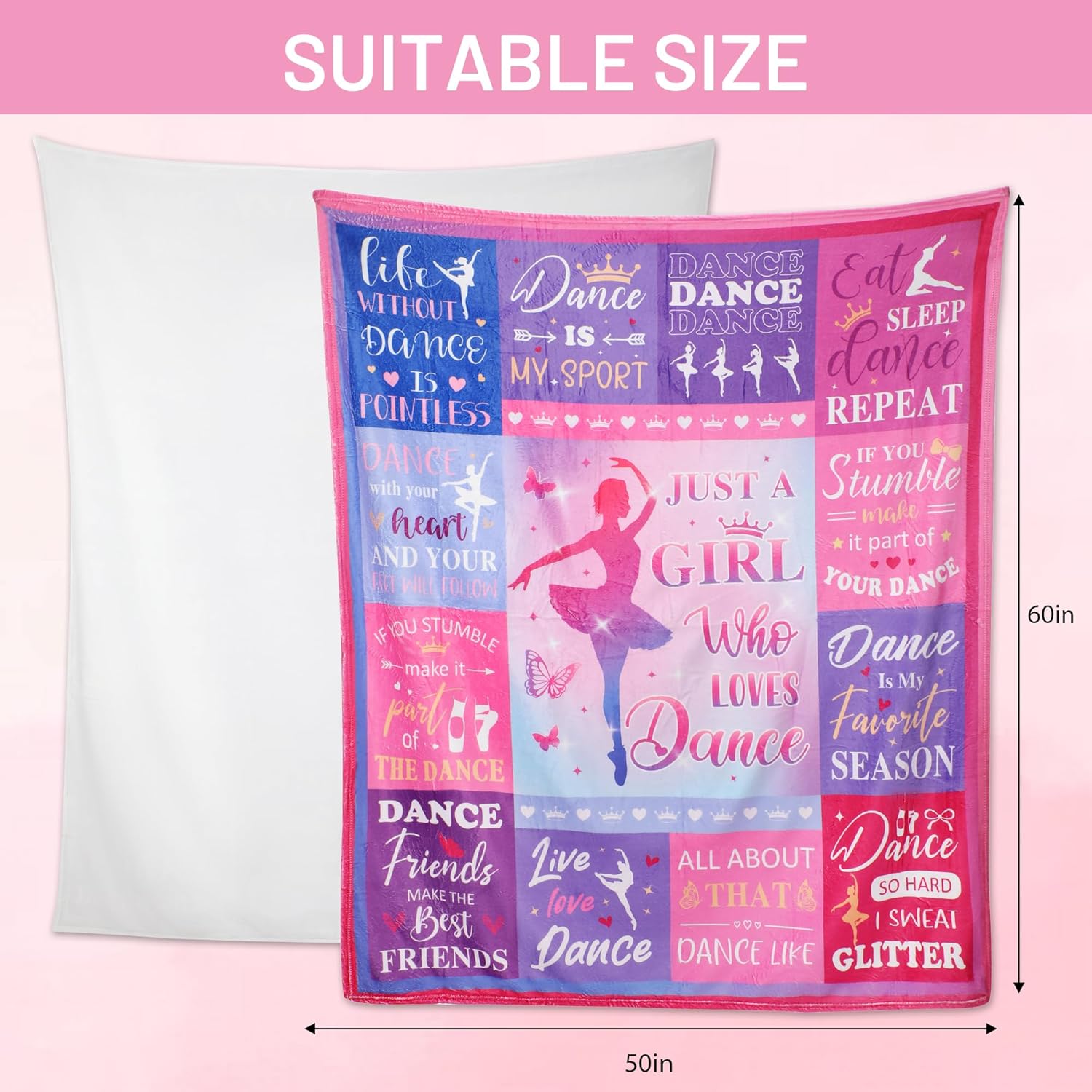 Dance Blanket Gifts for Girls, 60"x50" Ballet Throw Blanket Recital Dance Competition Gifts for Team Lover Ballerina Lightweight Flannel Warm Cozy Bedding Women Teachers - Image 5
