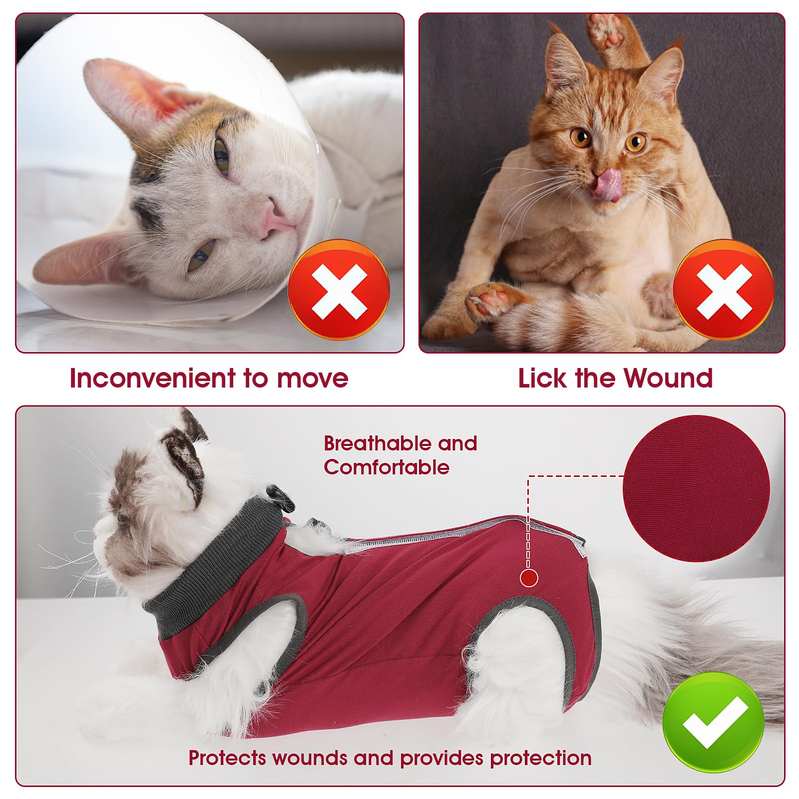 Tuta Post-Operatoria Per Gatte – Antileccamento Traspirante, Alternativa Al Collare Elisabettiano Per Il Recupero