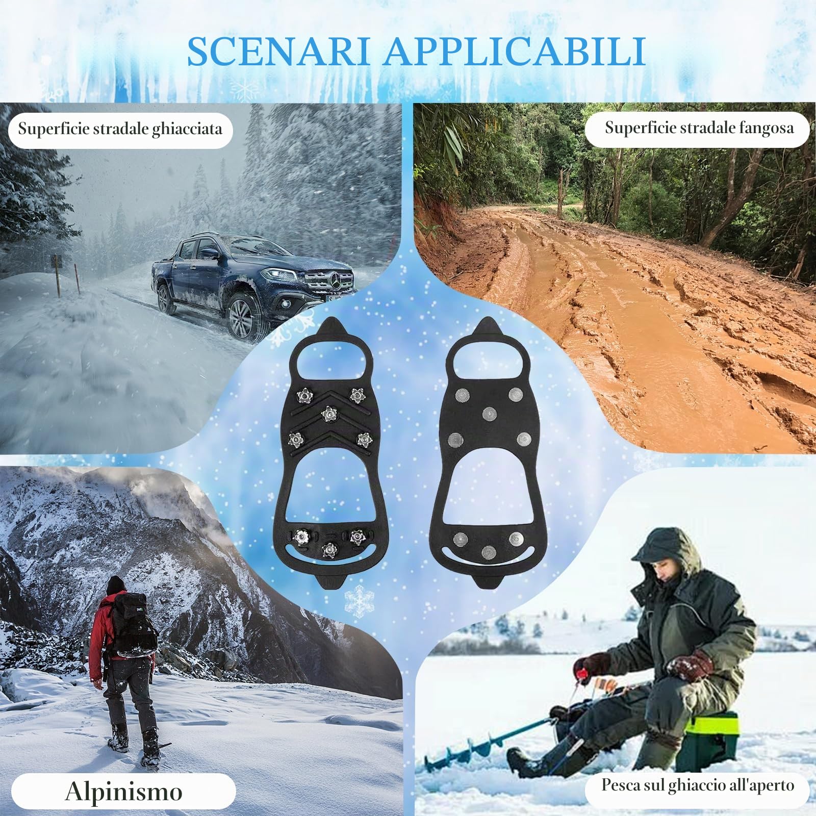 Ramponi per Scarponi Trekking Uomo, Borchie pere Scarponi da Montagna, Scarpe Trekking Donna Ramponi da Ghiaccio, Escursionismo Ramponcini pere Scarpe per Sport Invernali All'Aria Aperta