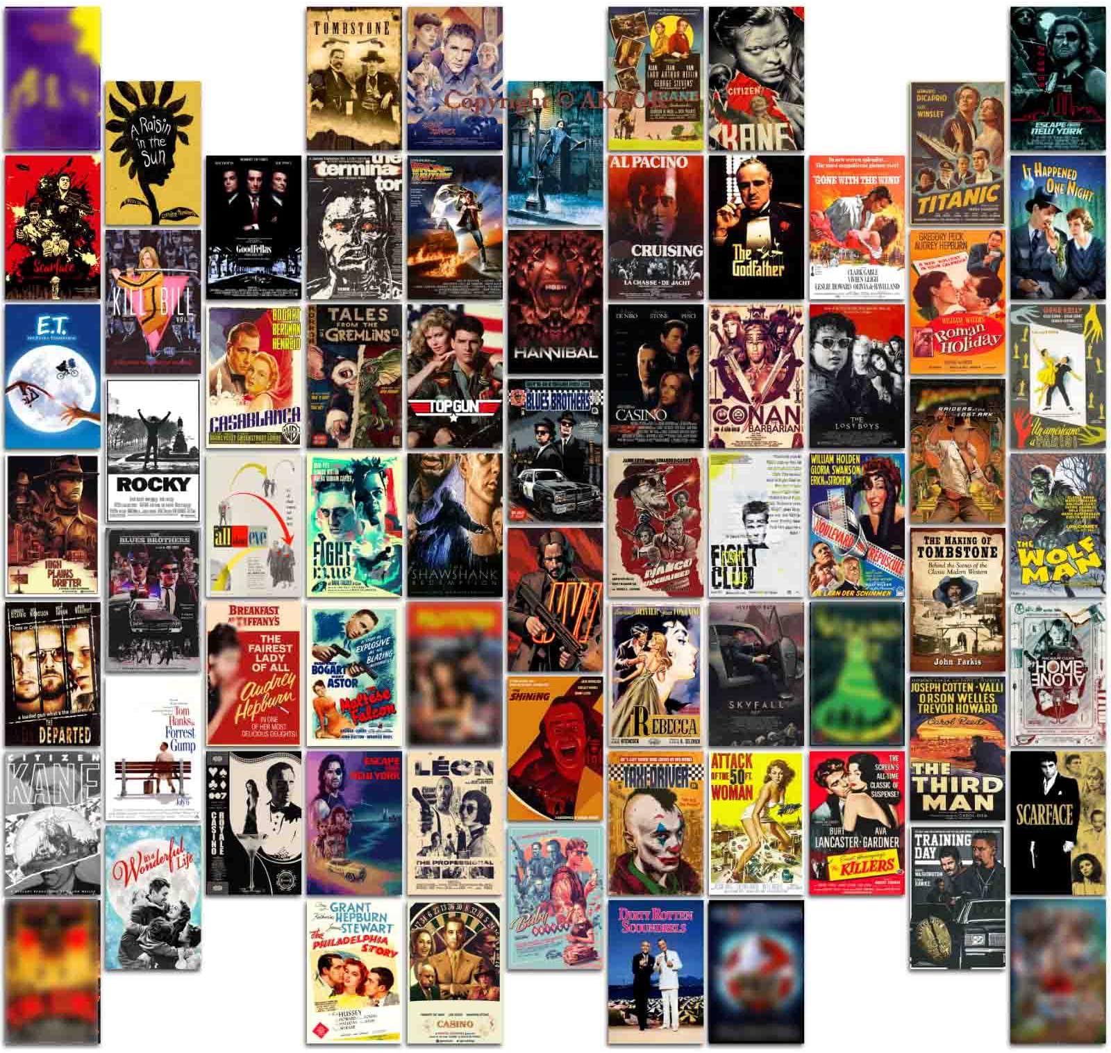 AKBOK 70Pcs Vintage Classic Movie Wall Collage Kit Retro Film Posters Home Man Cave Theater Teens Room Decor 4 ×6 Inches