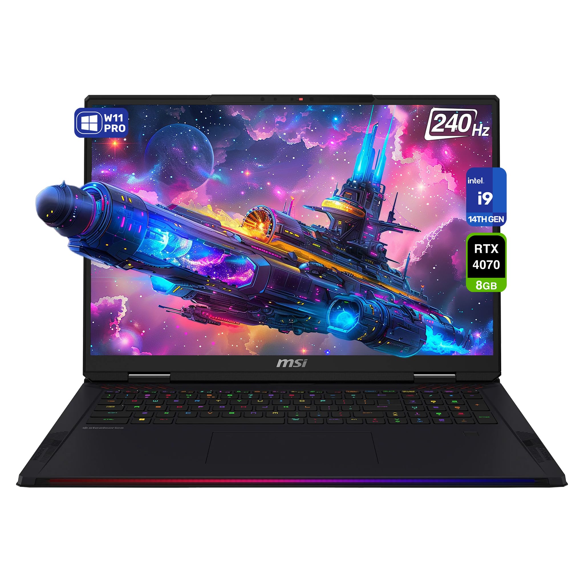 MSI Raider 18 HX Gaming Laptop, Intel i9-14900HX, 64 GB DDR5 RAM, 4 TB PCle SSD, 18" QHD+ (2560 X 1600) 240Hz Display, Nvidia G-Force RTX 4070, RGB Backlit Keyboard, W11 Pro, Black