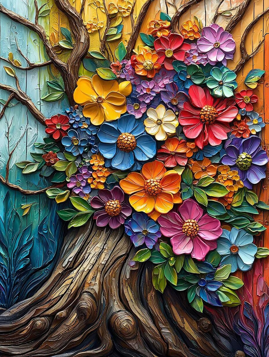 WEISHIWE Malen nach Zahlen Erwachsene Blumenbaum, 70x90cm x-458 | Malen nach Zahlen Erwachsene Leinwand Kit, DIY Handgemalt Ölgemälde Set mit 3-Pinseln und Acrylfarbe für Wanddeko,Ohne Rahmen