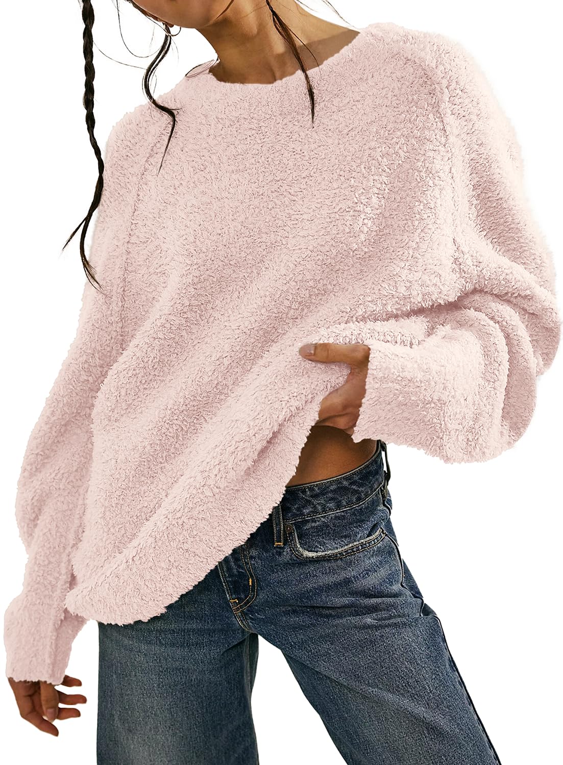 Beaully Womens Oversized Long Sleeve Crewneck Fuzzy Knit Warm Sweaters 2025 Fall Pullover Sweater Tops
