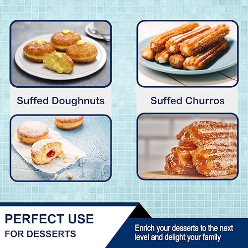 Miniatura 3 de StarBlue - Relleno de rosquillas Churro – Bolsa de tuberías reutilizable y boquilla con inyector de aguja grande, mejor ajuste con churrera churro