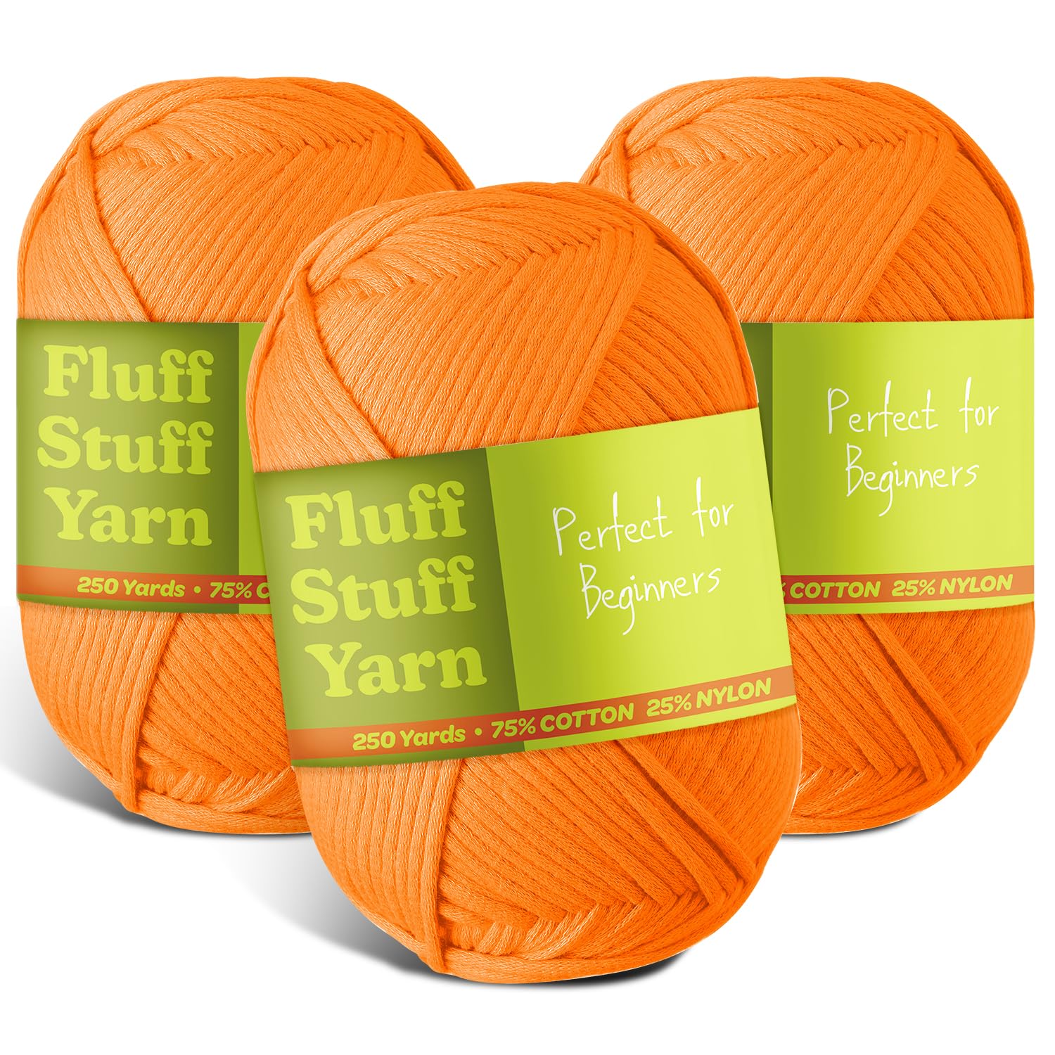 Soft Yarn – Crochet &amp; Knitting Yarn, Beginner Yarn with Easy-to-See Stitches, 3 Pack of 250 Yds Amigurumi Yarn, Cotton-Nylon Blend Tshirt Yarn, Worsted Weight Yarn 4, Pumpkin Yarn