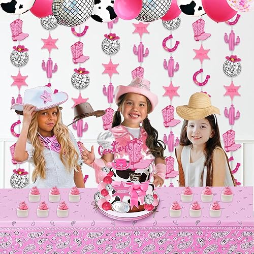 Miniatura 6 de 8 pancartas de decoración de fiesta de despedida de soltera de vaquera occidental, para niñas con vaca rosa intensa, último rodeo, decoración de