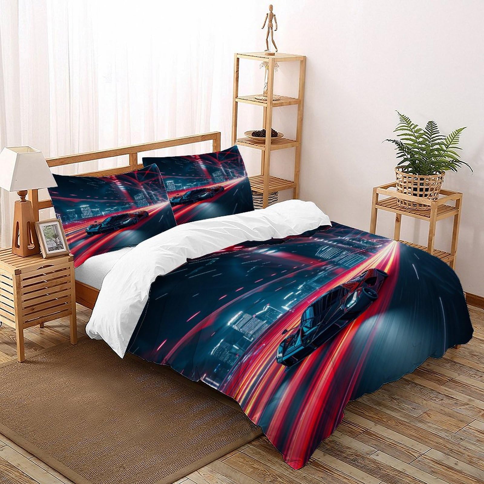 Housse de couette racing 260x220 de sport en microfibre pour lit adulte