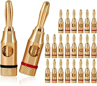 TUIJODAIX Banana Plugs Open Screw 24K Gold Plated Plugs Audio Jack Connector for Speaker Stereo Cable, 24-Pack (12 Red, 12 Black)