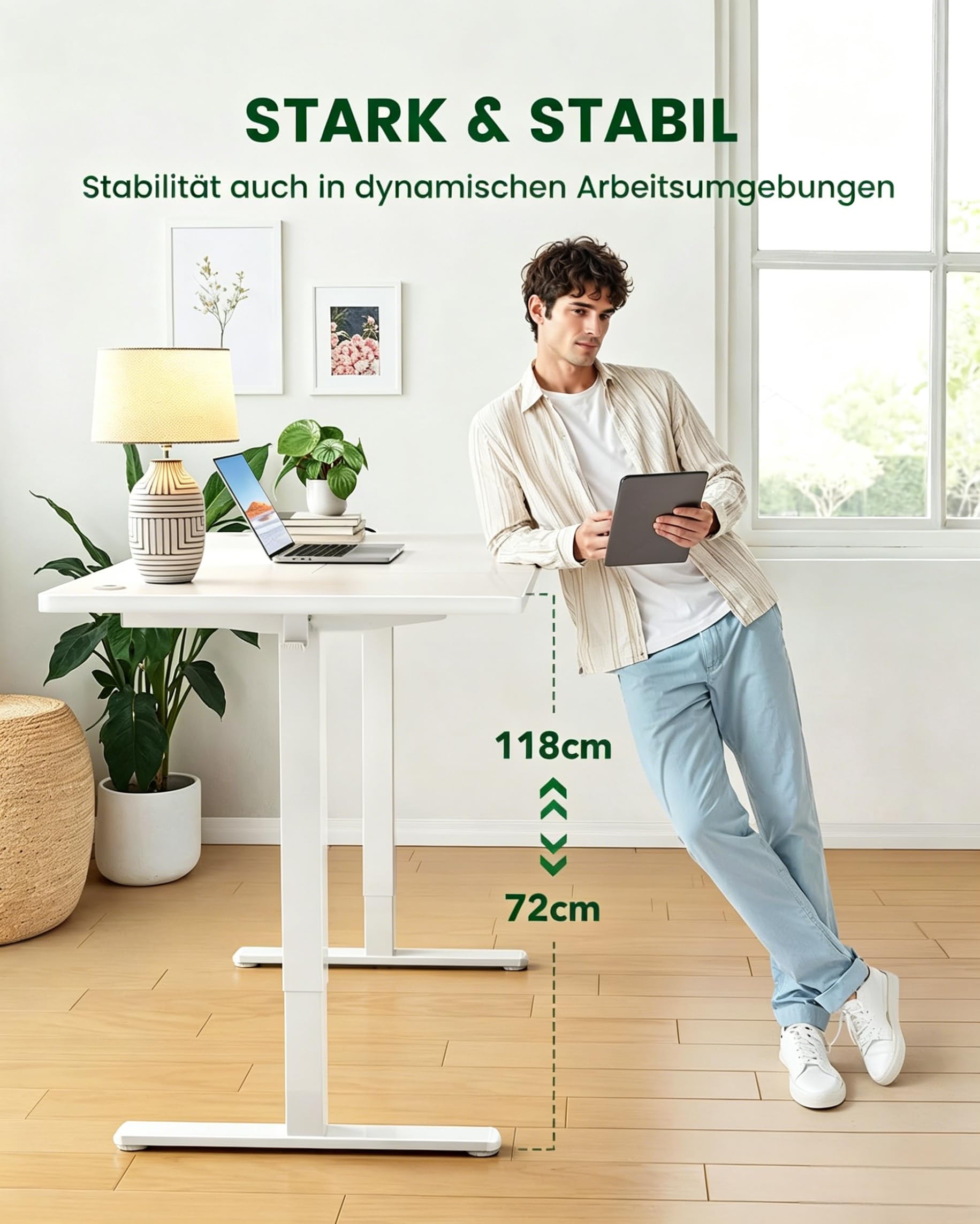 Marsail Elektrisch Höhenverstellbarer Schreibtisch 180x80, Max 100 kg, Robuster Metallrahmen, Vierteilige Tischplatte, Bürstenloser Motor, Leise Funktion, Höhenverstellbarer Tisch für Home Office