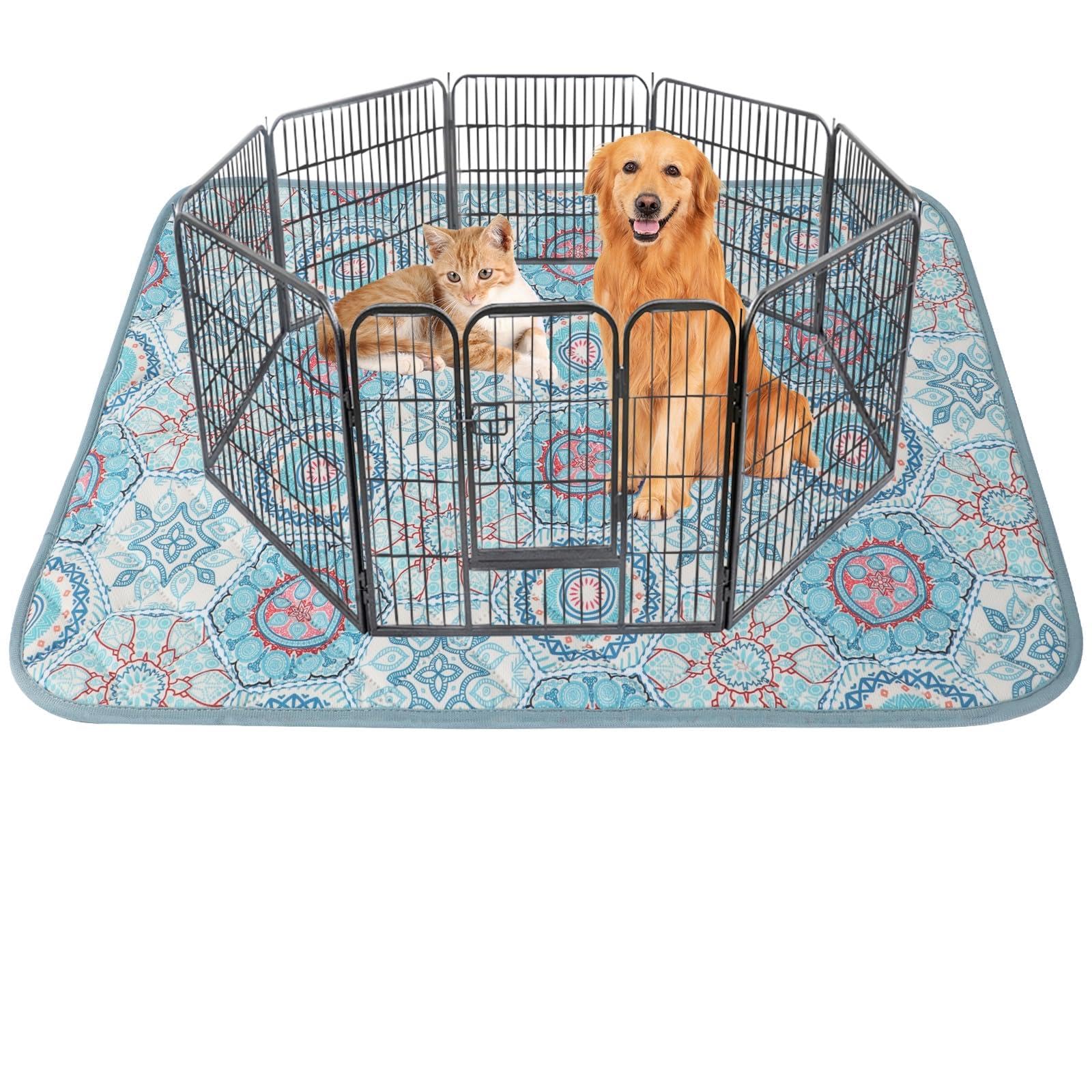 IEUUMLER Washable Pee Pads for Dogs, 1 Pack Non-Slip &amp; Waterproof Pack Whelping Pad, Reusable Washable Puppy Potty Training Pad with Fast Absorbent for Playpen EU007 (Green Medallion, 63"X63"-1pcs)