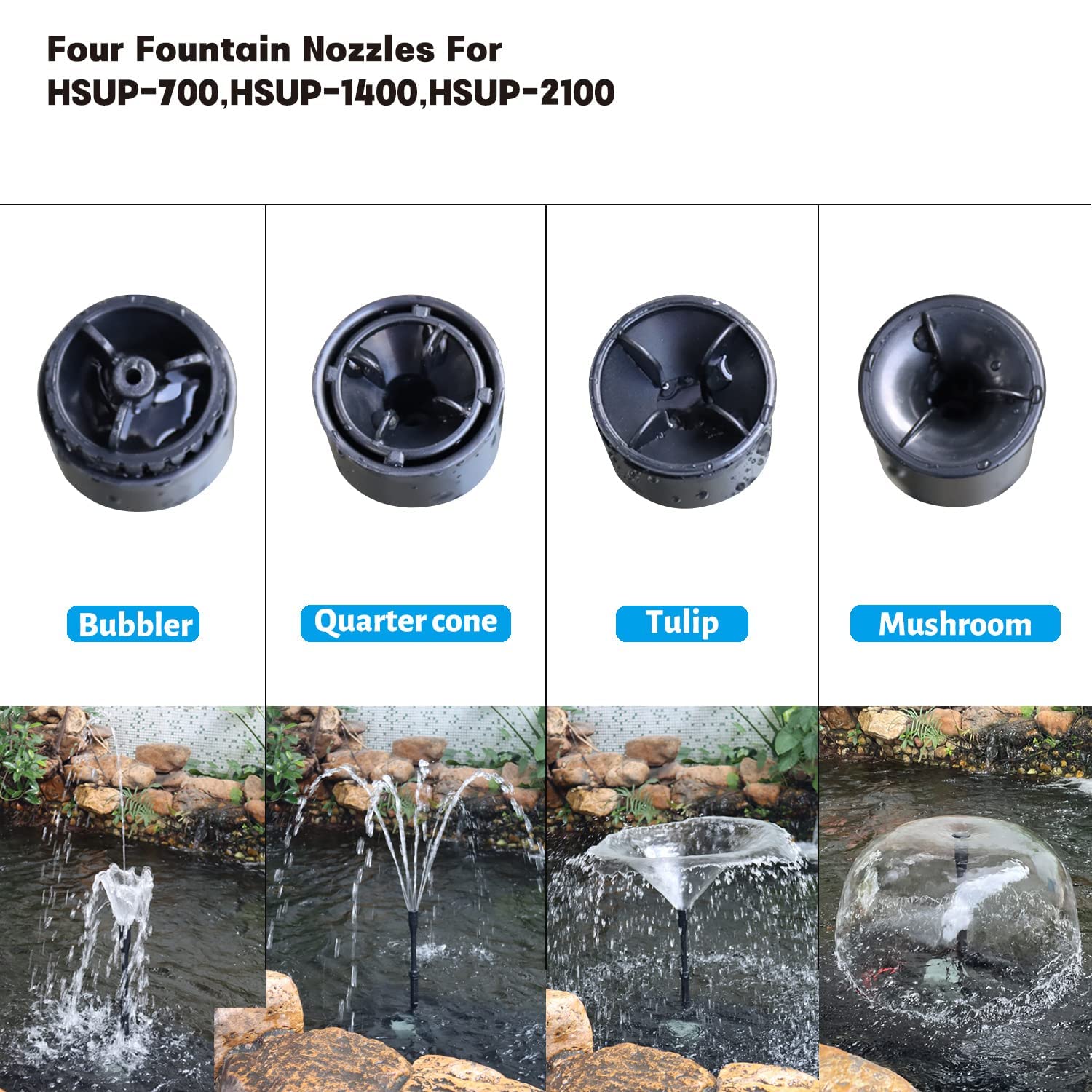WaterRebirth HSUP-2100F - Bomba de agua sumergible con chorros de fuente - Bomba de estanque - Bomba de acuario - Bomba de fuente de plástico negro - 555 GPH, 780 L/H, 110 V, electrónica, exterior