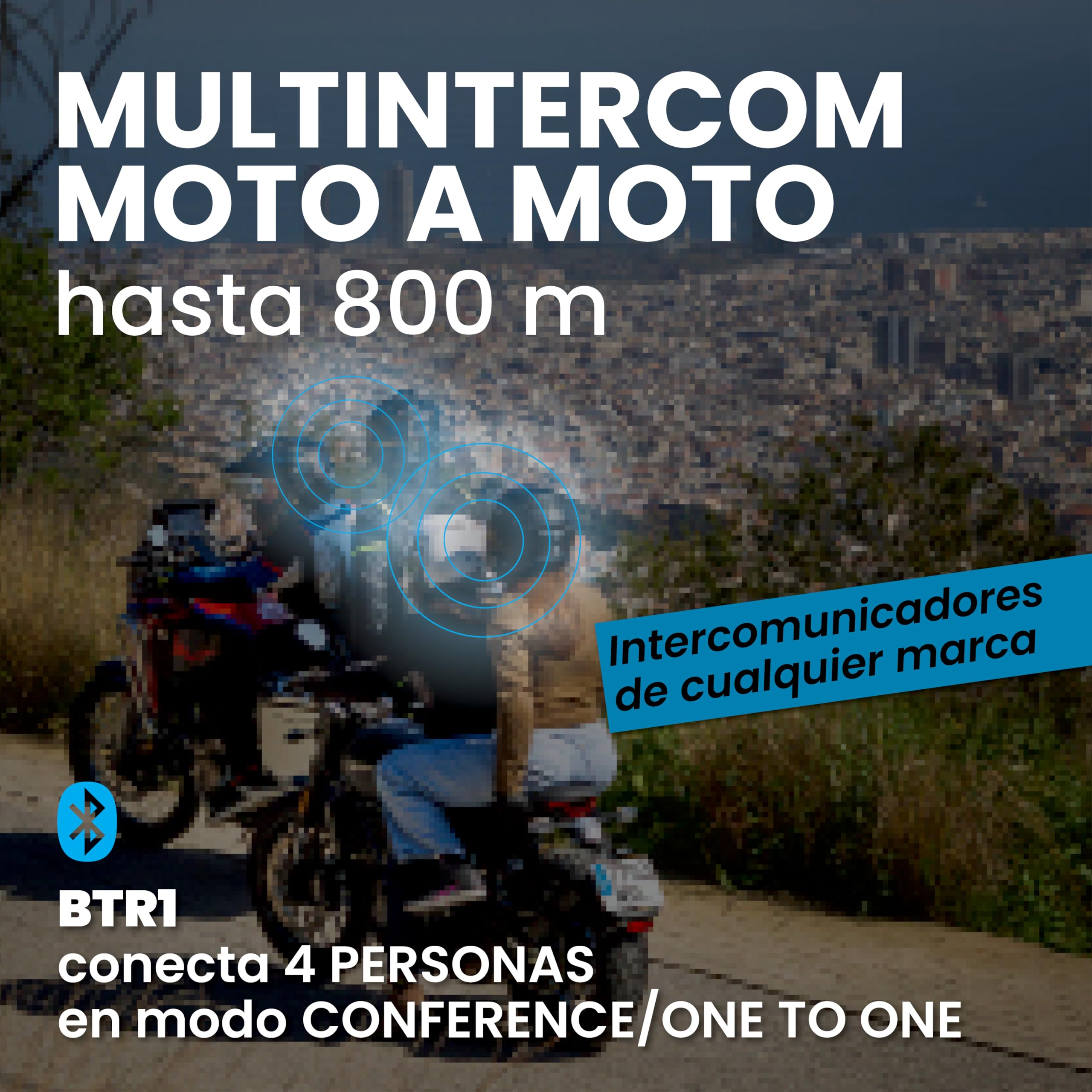Midland - Intercomunicador Casco Moto Bluetooth Único BTR1, Auriculares Moto Inalámbricos Impermeables IPX6, Alcance 800m, Conferencia 4 Personas, Batería 23H, Conexión GPS/Música, Conforme ECE 22.06