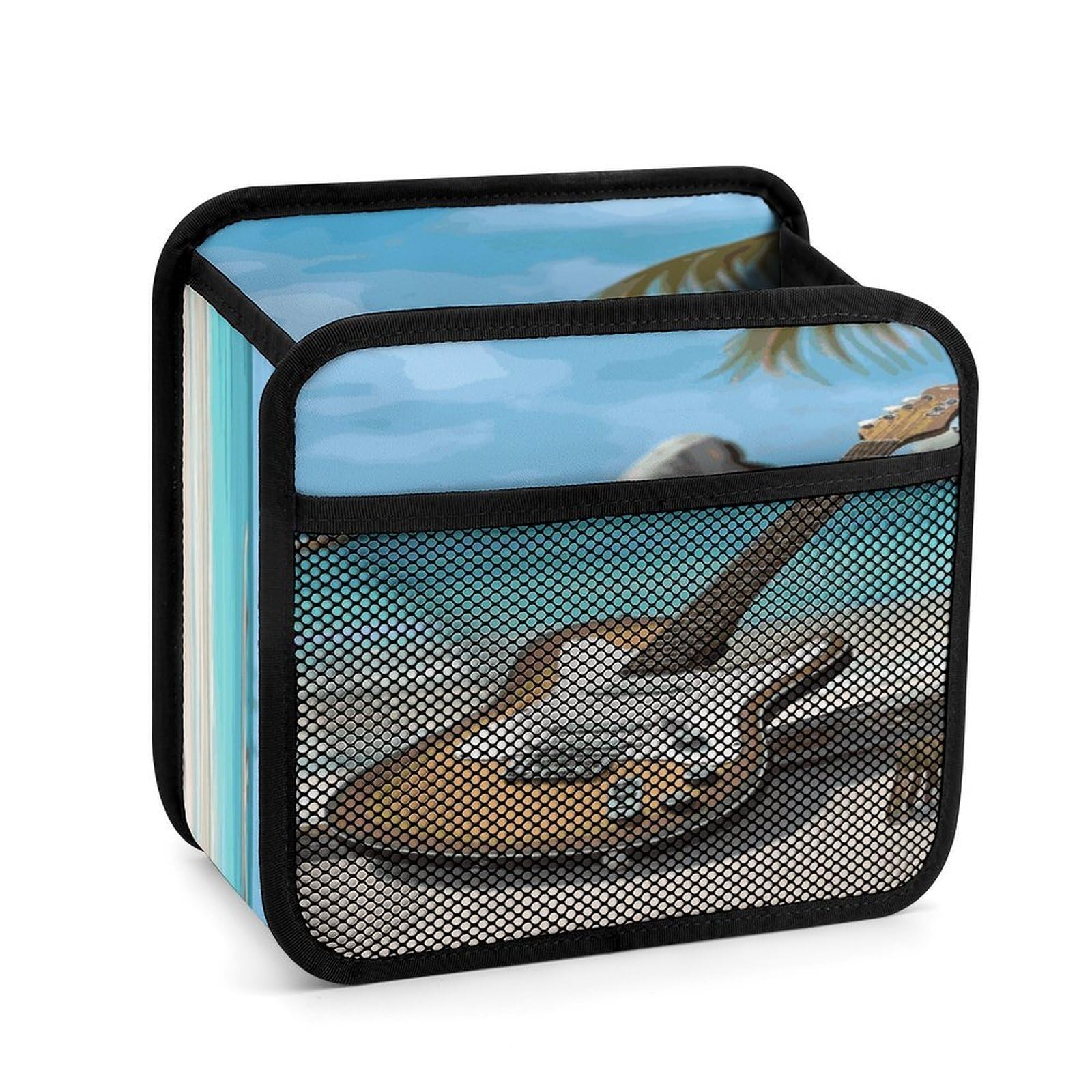 Btcowzrv Style Guitar On The Beach Car Seat Back Organizer, Pu Leather Hanging Backseat Car Organizer With Elastic Mesh Pocket, Storage Bag For Most Vehicles
