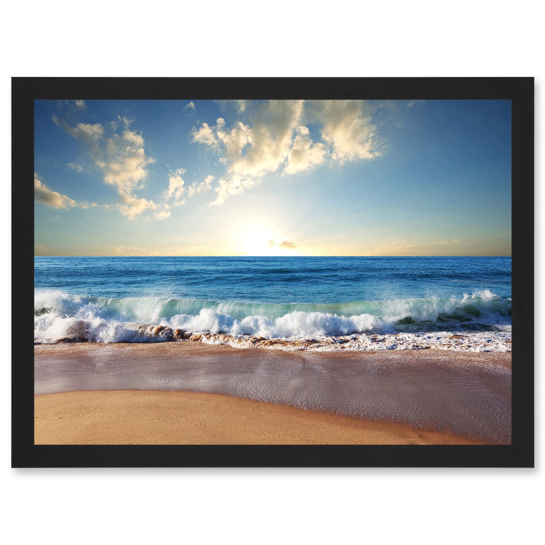 Artery8 Photo Seascape Beach Sand Ocean Surf Waves A4 Artwork Framed Wall Art Print