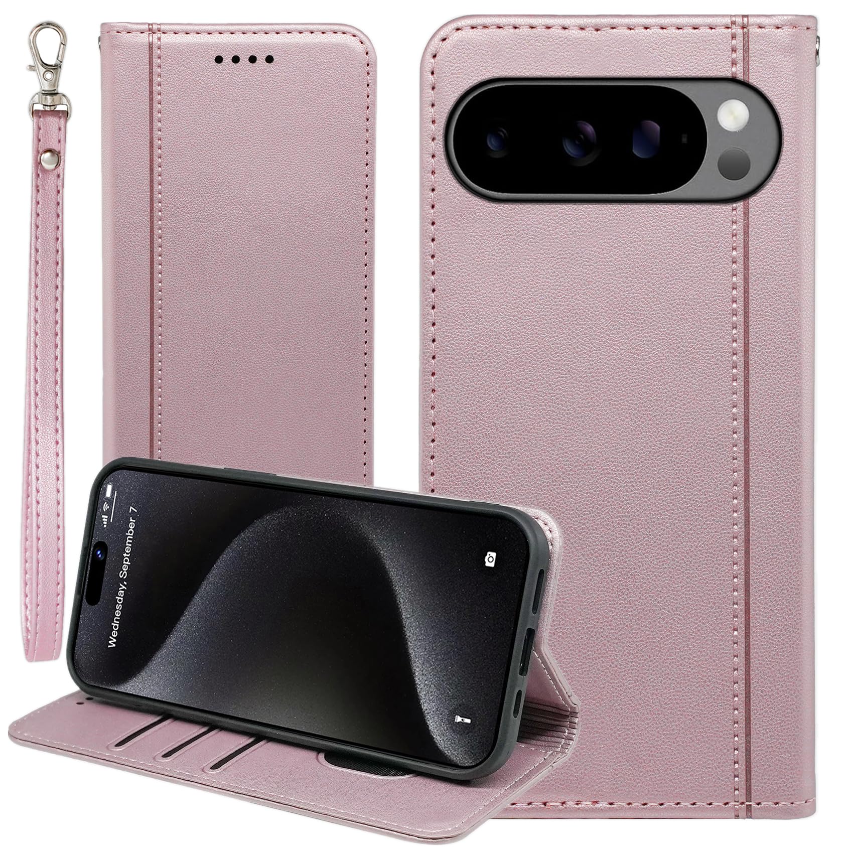 Google Pixel 10 ケース 手帳型 Pixel10pro 通用 【 Cobeimisr カードケース 一枚同梱】グーグル 用 Pixel10 ピクセル 10 Pro 手帳 docomo au ピクセル10プロ SIMフリー 楽天モバイル ピクセル10 SoftBank カバー ストラップ付き 耐衝撃 適用 CASE マグネット ストラップ カード スマホケース ピンク