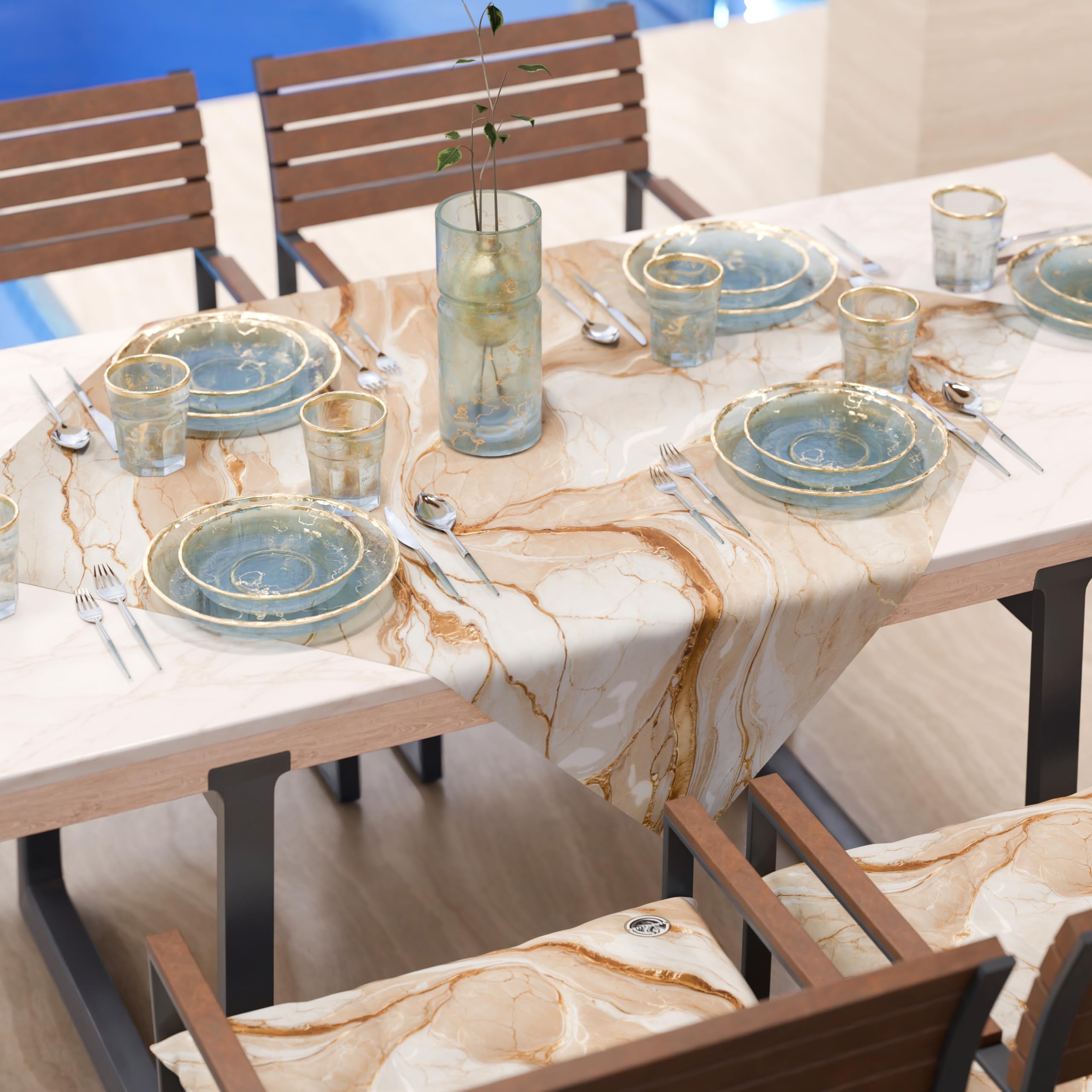 PETTI Artigiani Italiani - Modern Beige Marble Effect Centerpiece Tablecloth, Kitchen Centerpiece, 90 x 90 cm, 100% Made in Italy