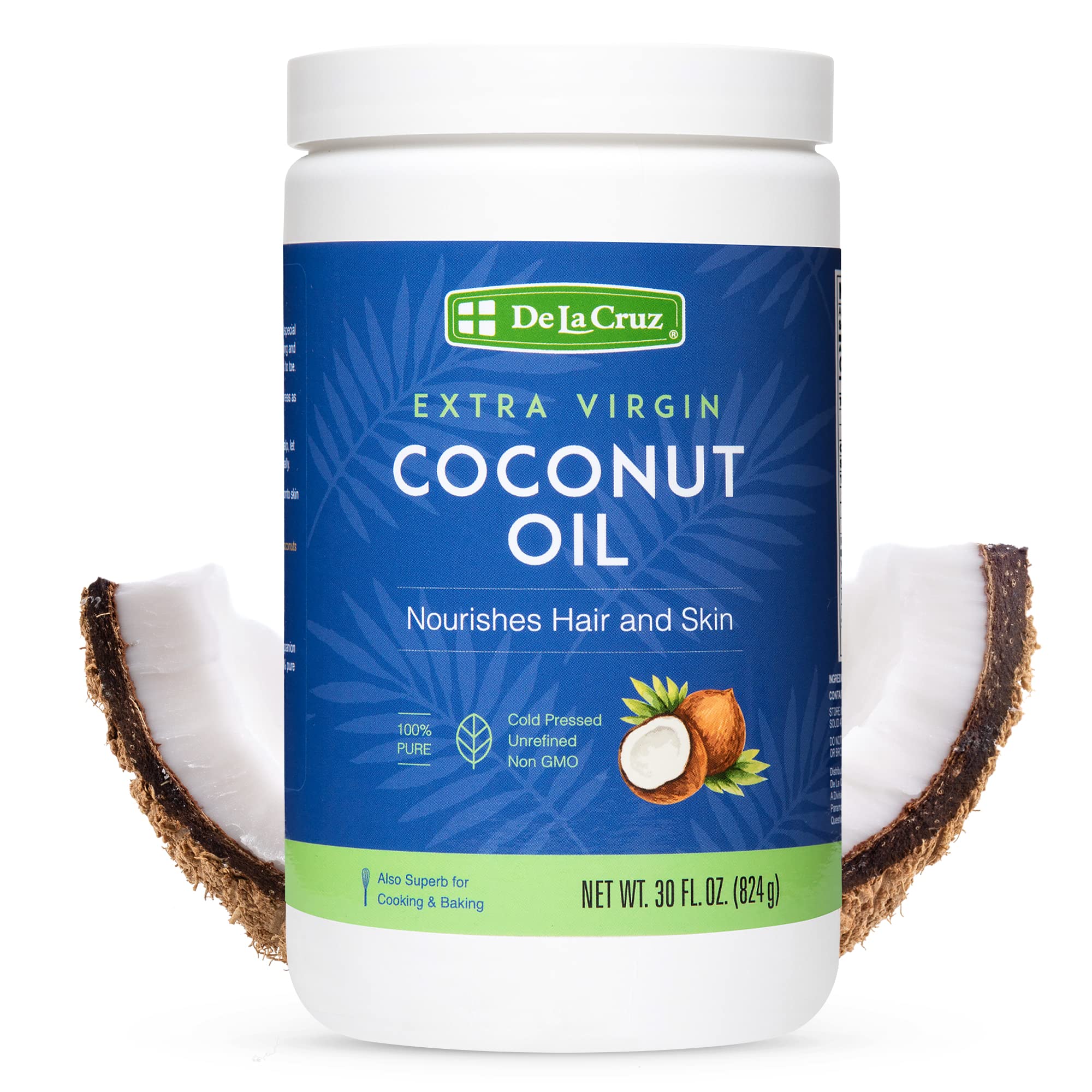 Extra Virgin Coconut Oil - 100% Pure for Skin and Hair - Cooking - Multipurpose, Unrefined and Cold Pressed - 30 Fl OZ