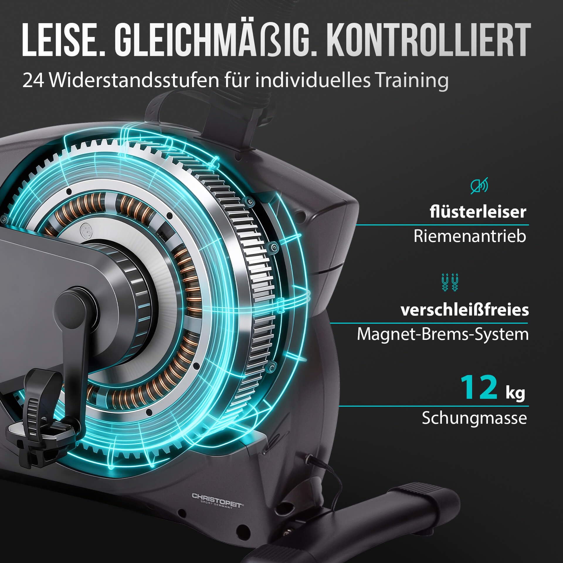 CHRISTOPEIT Ergometer Heimtrainer ET 6 Fahrrad mit 24 Widerstandsstufen, bis 150kg und 200cm, 12kg Magnet-Bremssystem, Kinomap, Bluetooth, Pulsmessung, bequem, leise