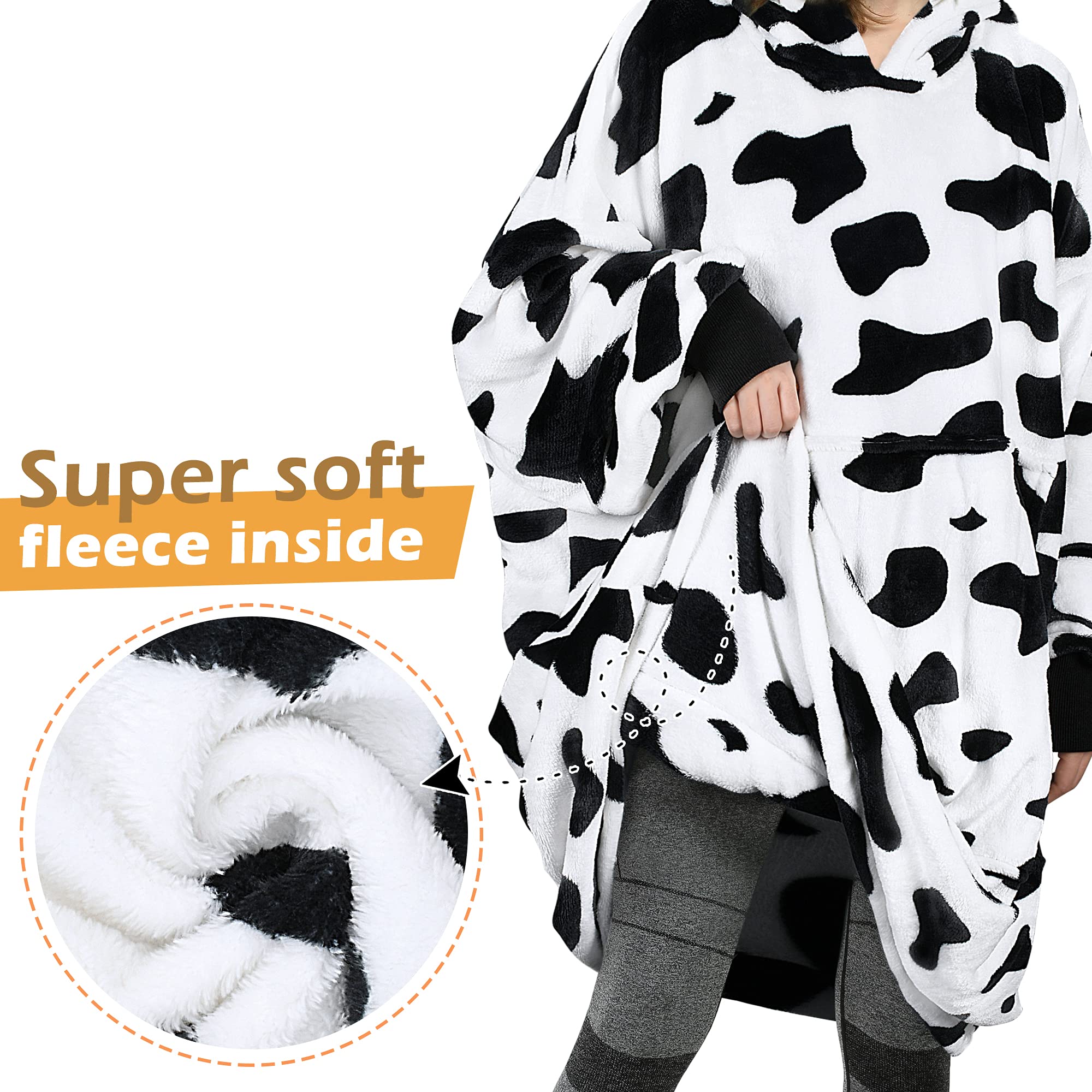 Catalonia Classy Sudadera con Capucha Grande de Forro Polar para Mujeres y Hombres, cálida y portátil, con Capucha y Bolsillo Frontal, Estampado de Vaca