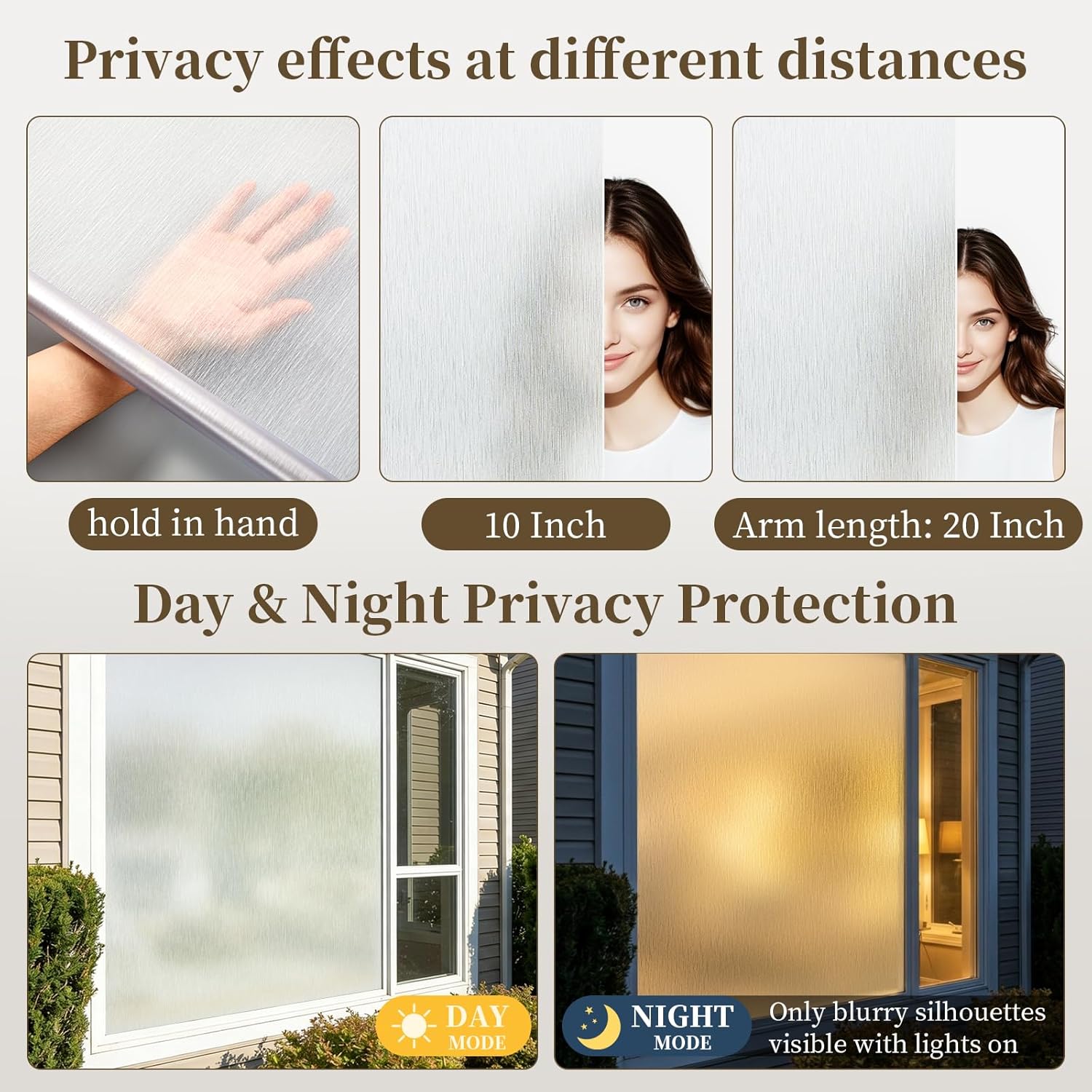 Frosted Window Privacy Film - Brushed Silver Static Cling Glass Film for Bathroom, Day and Night Door Privacy Film Window Cover to Stop Dog Barking, 23.6 x 78.7 Inch