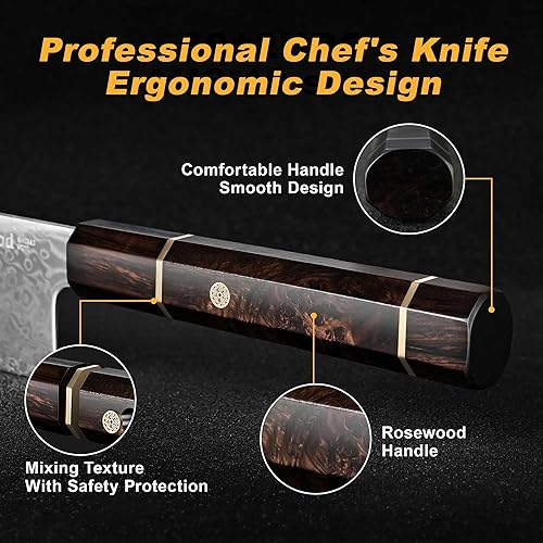 Miniatura 4 de KINGOD Cuchillos de chef VG10 Juego de cuchillos de cocina con núcleo de acero, 3 piezas, cuchillo japonés, juego de cuchillos de cocina