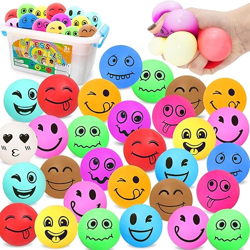 Pelotas antiestrés para niños, paquete de 30 bolas sonrientes para niños y adultos, juguetes sensoriales de emoción a granel, pelota elástica para