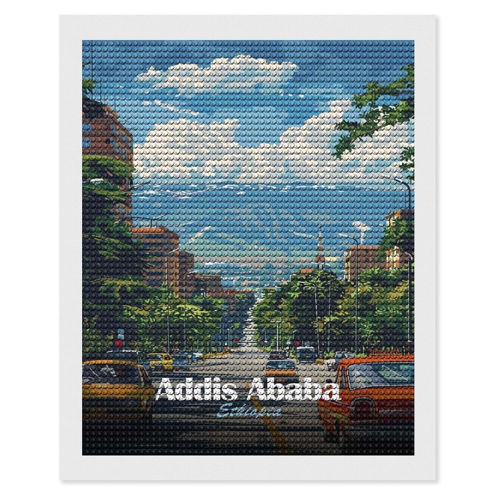 Junmoney Addis Ababa, Ethiopia Cityscape Diamond Painting Kit 16"x20", Easy Handmade Project, Cosy Home Accent, for Craft Lovers, Holiday Gift Idea