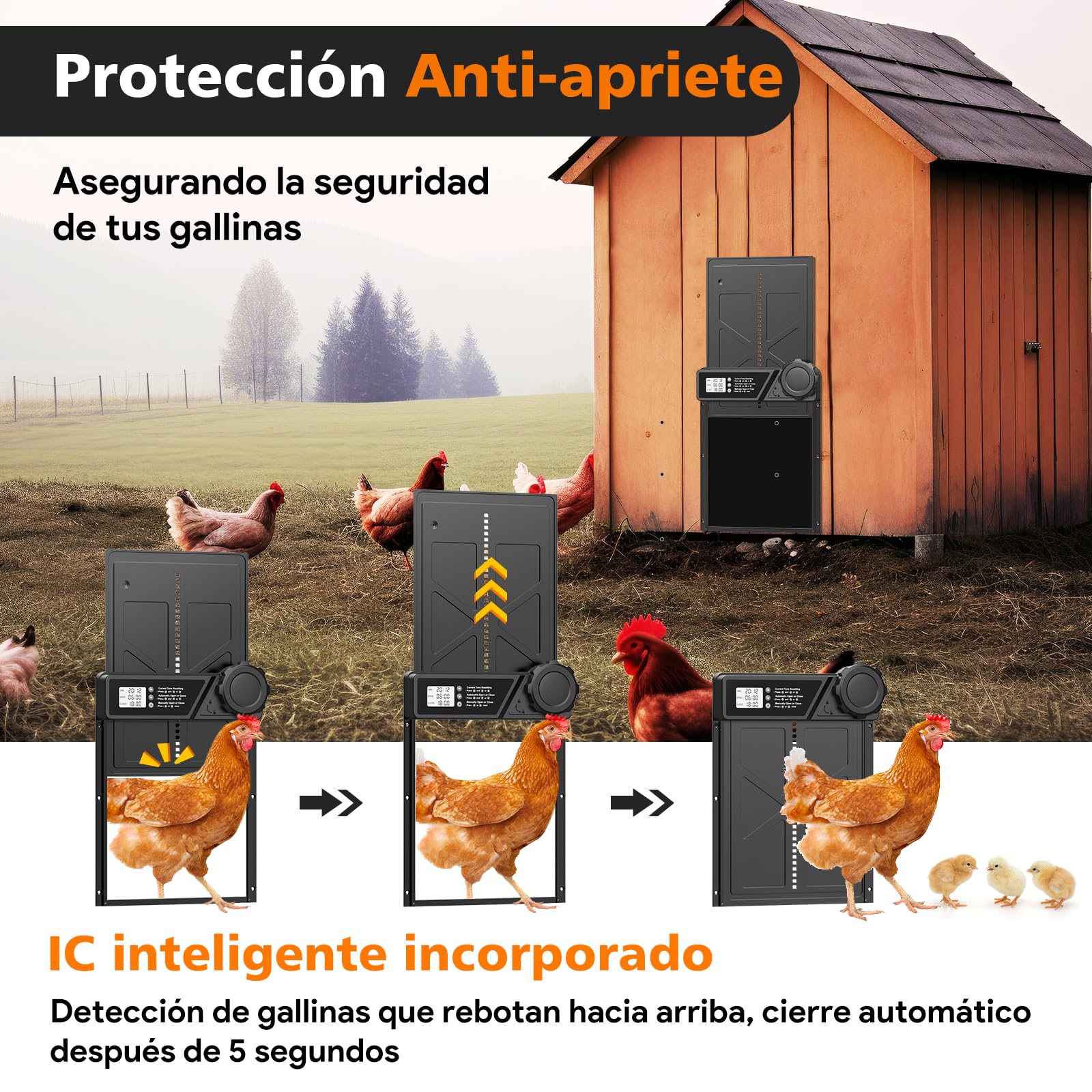 Batería automática grande para pollos, tapa de pollo de aluminio, con pantalla grande, temporizador, manual, protección inteligente para gallinas