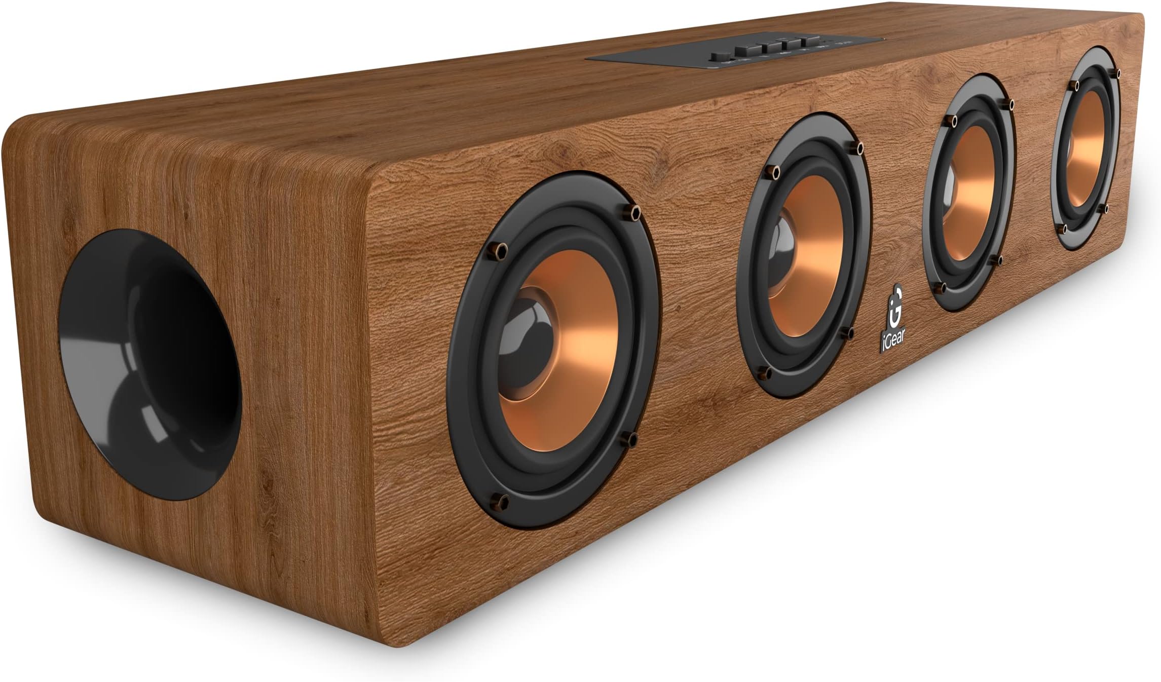 iGear i Ensemble 20 watts Wooden Portable Soundbar with Wireless Bluetooth connectivity, Rechargeable, with USB/TF Card Support, FM Mode and Sub-woofer for Extra Bass