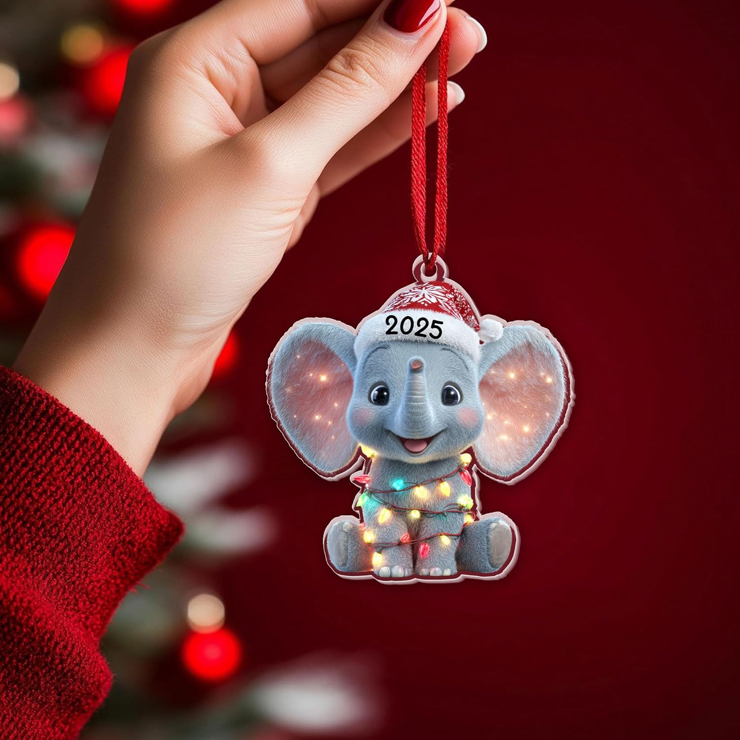 Cute Elephant Christmas Ornament 2025, Forest & Woodland Animal (2D Flat) 3.75" Double-Sided Acrylic Ornament, Gift for Elephant Lovers, Christmas Ornament for Women, Kids, Family Xmas Tree Decor - Image 3