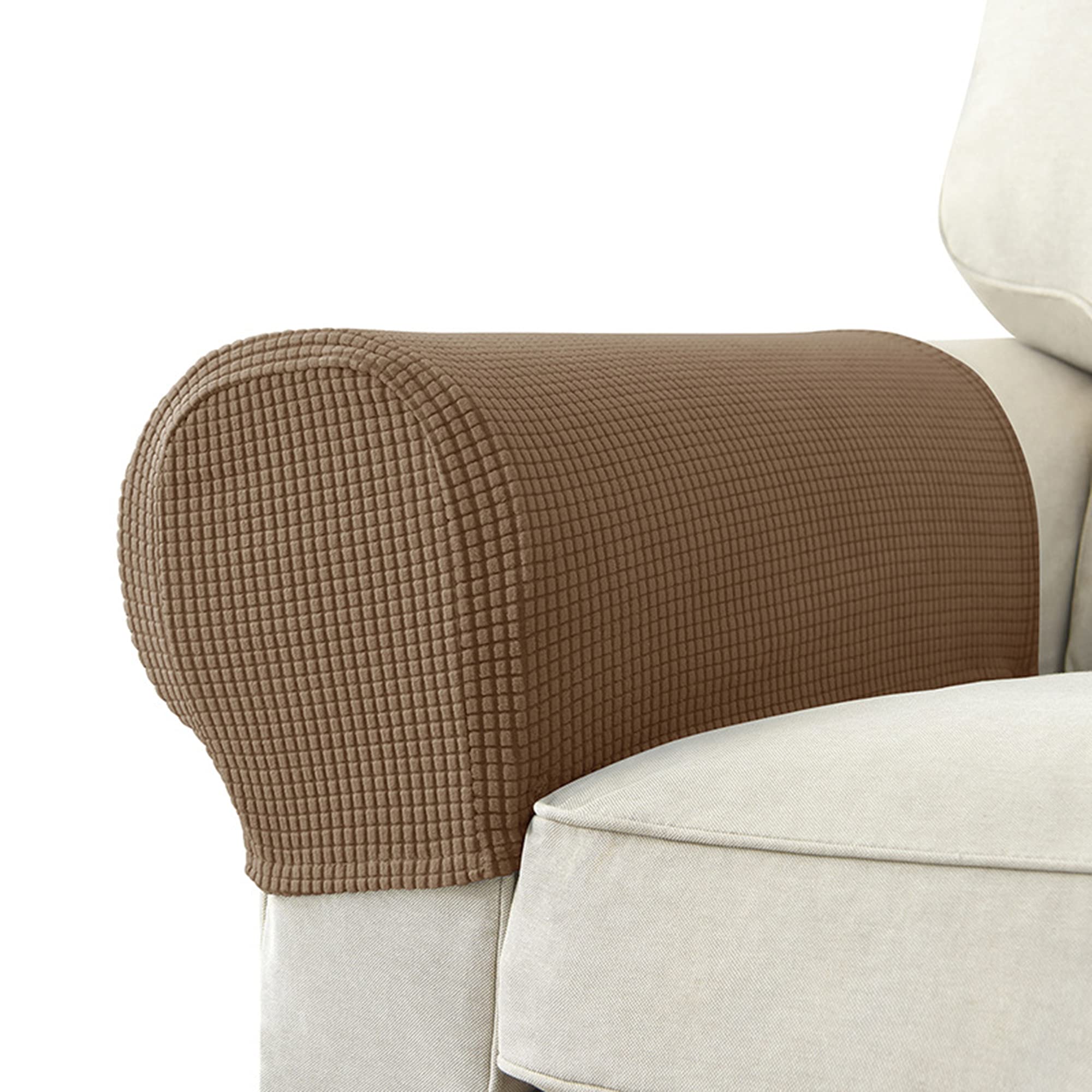 Hruile 2pcs Stretch Armchair Couch Covers Anti-Slip Chair Arm Protectors Sofa Armrest Cover Arm Rest Covers Furniture Armchair Slipcovers for Recliners Sofas Chairs-Brown