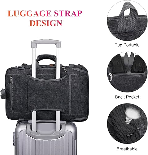 Miniatura 5 de Mochila de lona WITZMAN con puerto de carga USB, mochila grande de viaje, equipaje de mano, apta para laptops de 17 pulgadas, para hombres, Negro,