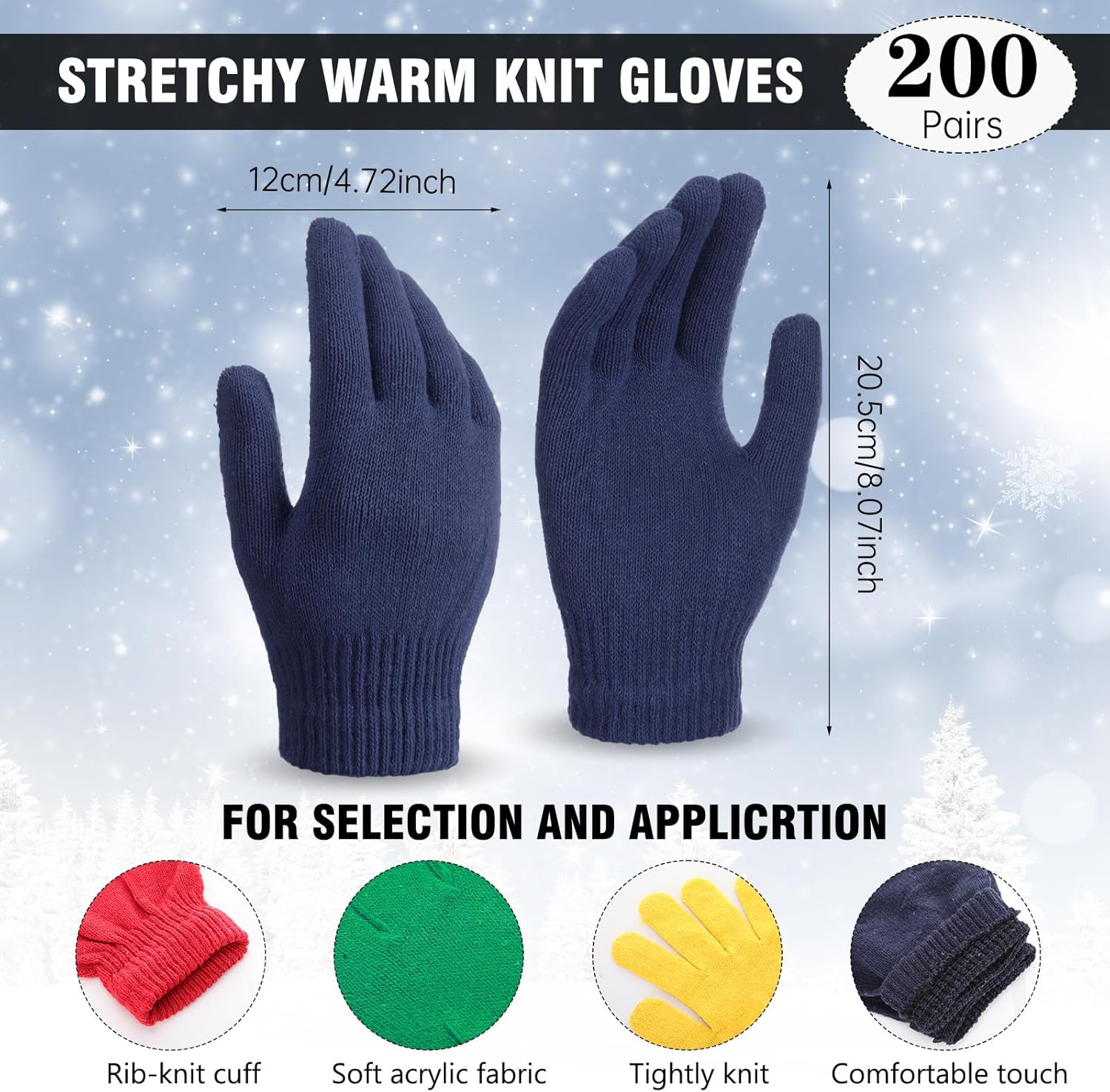 Liitrsh 200 Pairs Bulk Winter Magic Gloves for Homeless Donations Warm Stretchy Knit Gloves for Men Women