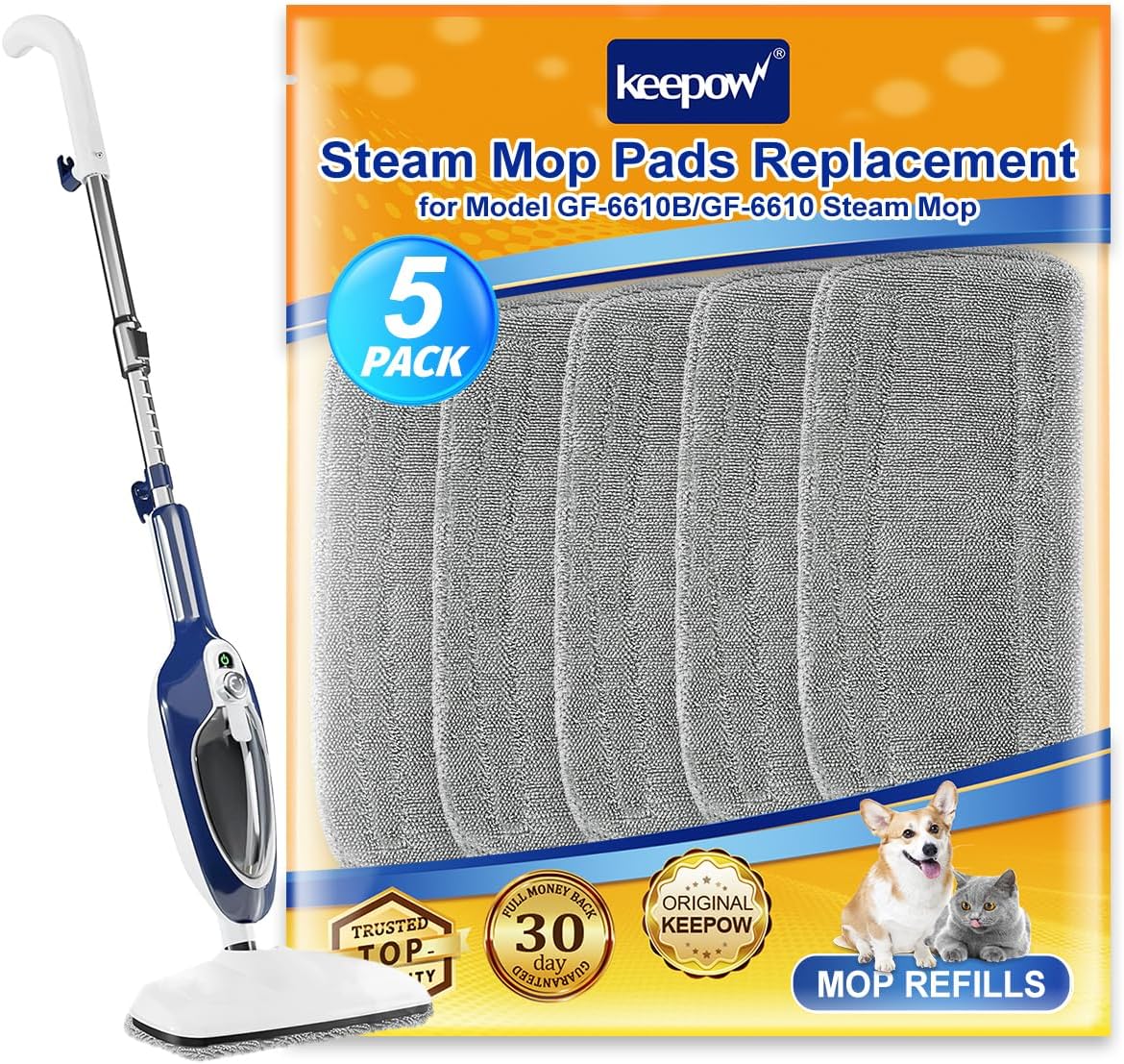 KEEPOW Steam Mop Replacement Pads Compatible with GorFanty Steam Mop Model GF-6610B/GF-6610