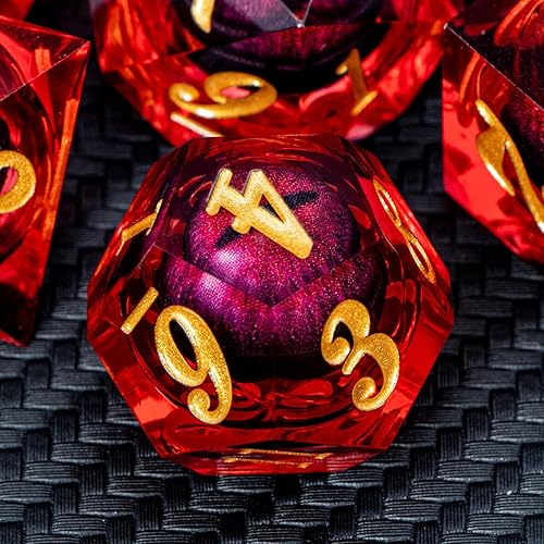 Miniatura 4 de ARUOHHA DND - Juego de dados de ojo de dragón con núcleo líquido, resina roja, bordes afilados, con caja de regalo, dados poliédricos de Calabozos y