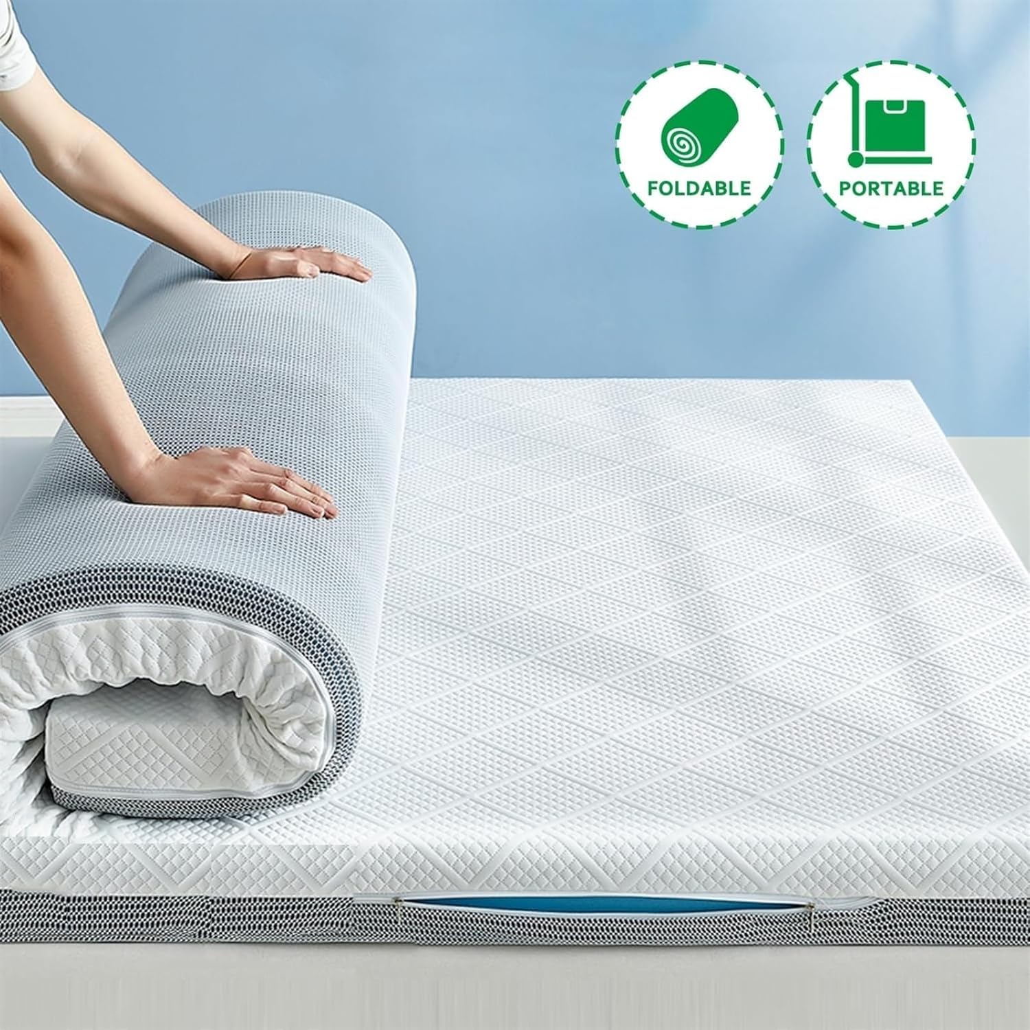 Cover for Traditional Japanese Floor Futon Mattres King Size Cooling Gel Mattress Pad Cover,Cooling Gel-Infused Bed Topper,with Breathable/Removable/Washable Cover(7cm,King(180x200cm))
