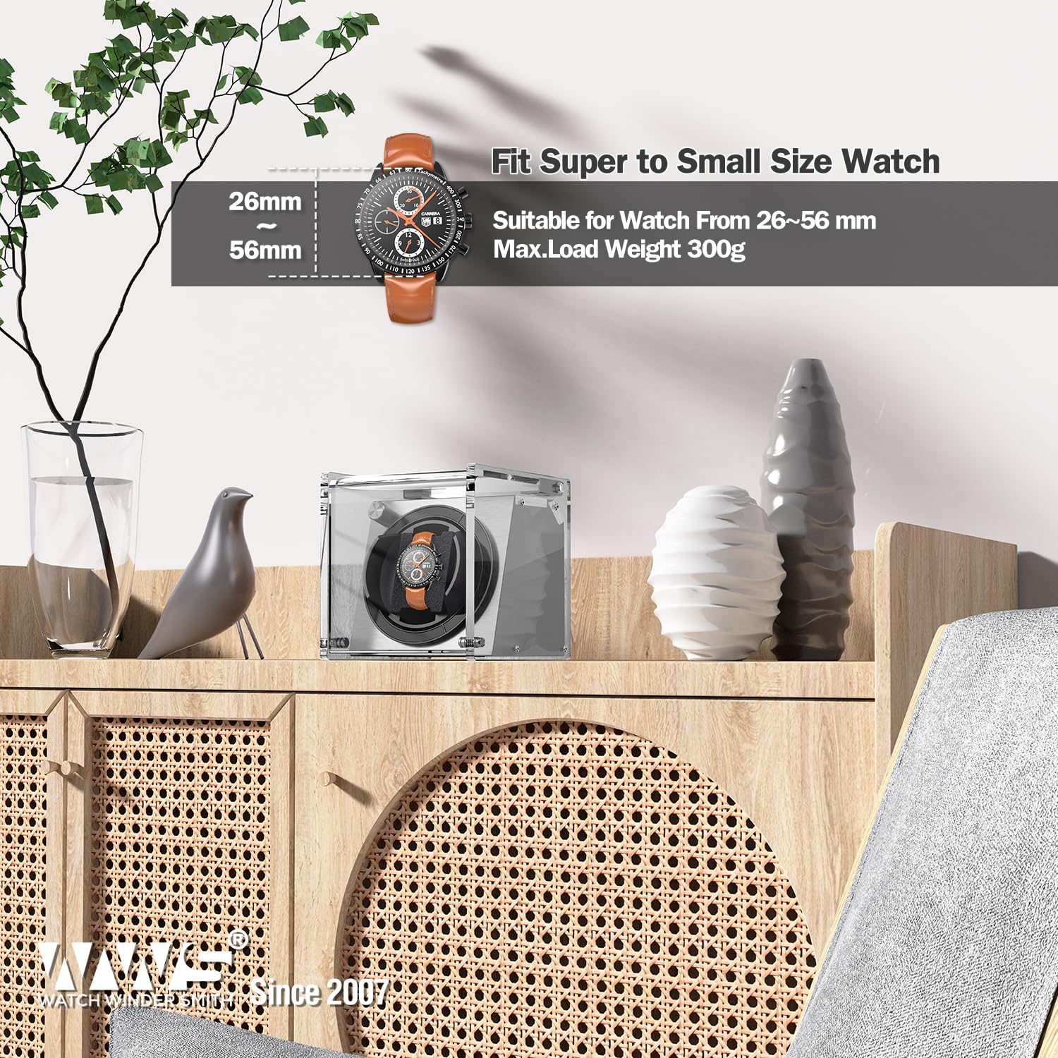 Watch Winder Smith Uhrenbeweger für 1 Uhr – Automatischer Uhrendreher mit 12-Uhr-Positionsstopp, 4 Laufmodi & leisem Japan-Motor