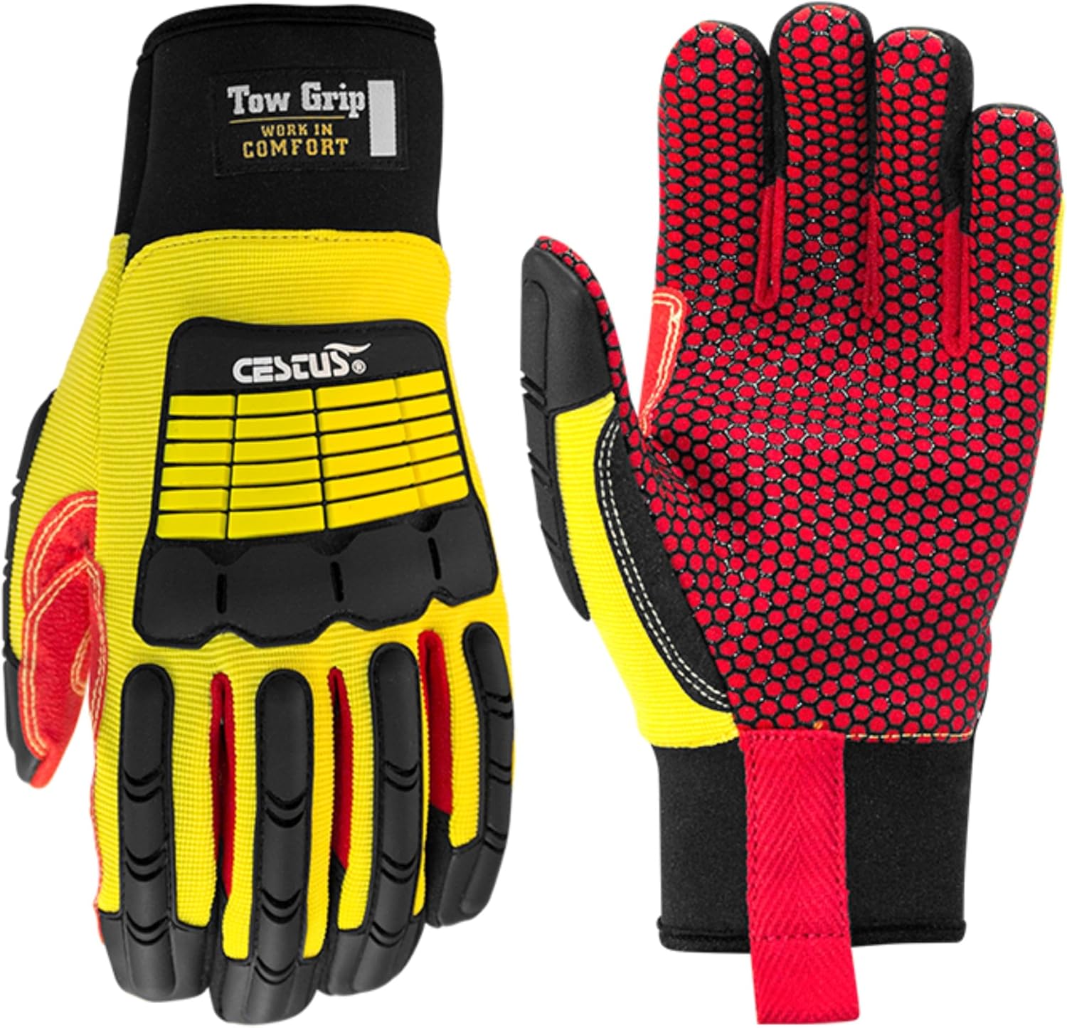 Cestus 3104, Impact Gloves (1,3,10,50 Pairs) Fabric Palm with Silicone Overlay for Grip, Heavy Duty Safety Work Gloves