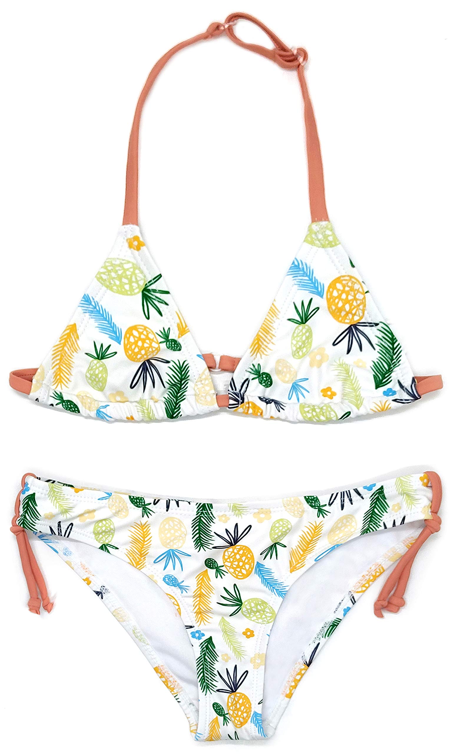 SHEKINI Trajes de baño de Dos Piezas para Niñas Halter Ajustable Triángulo Bikinitop Juguetón Impresa Bikini Playa Adecuado por Niña de 6 a 14 años