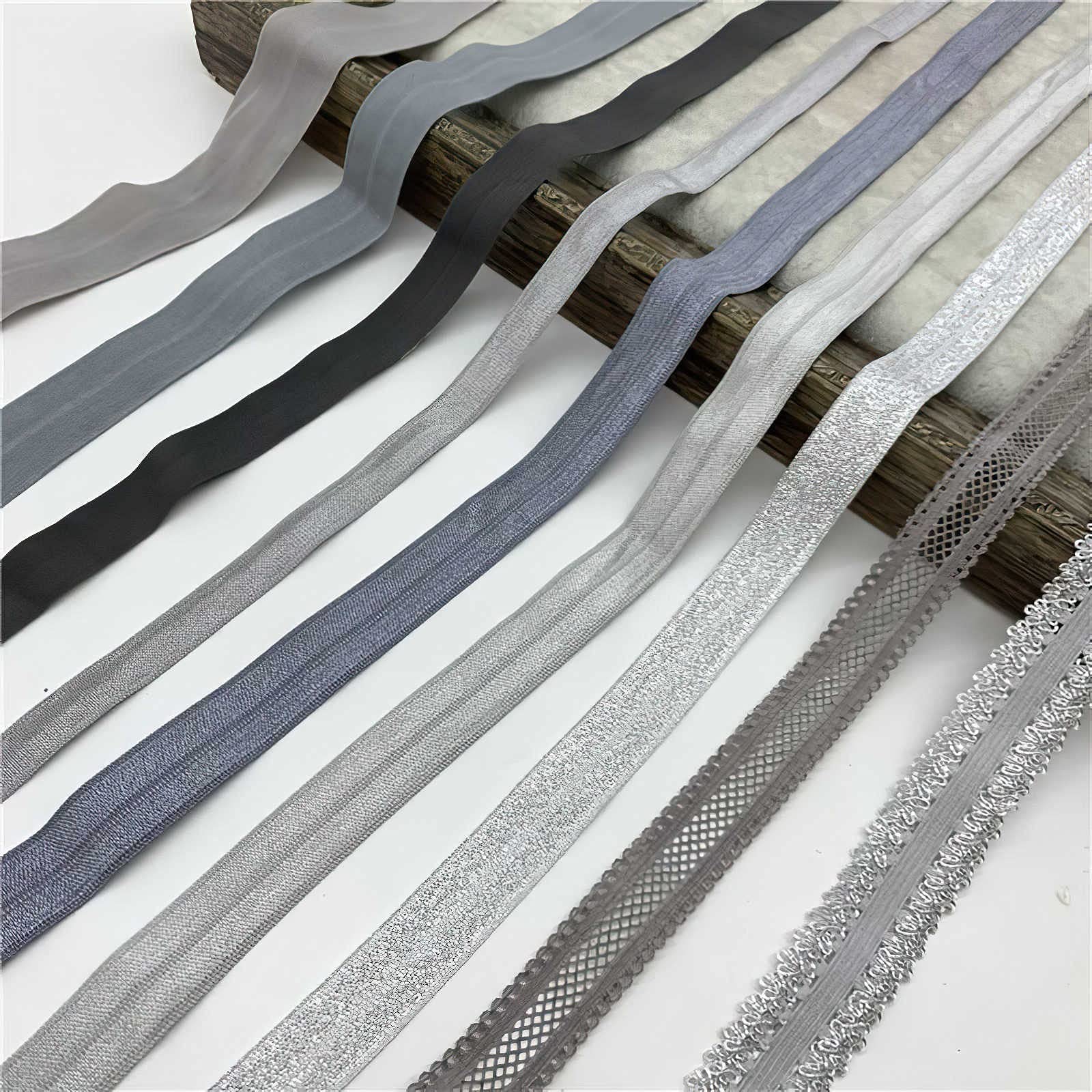 GMMDXD 10~25mm 5yards Grey Elastic Ribbon Fold Over Spandex